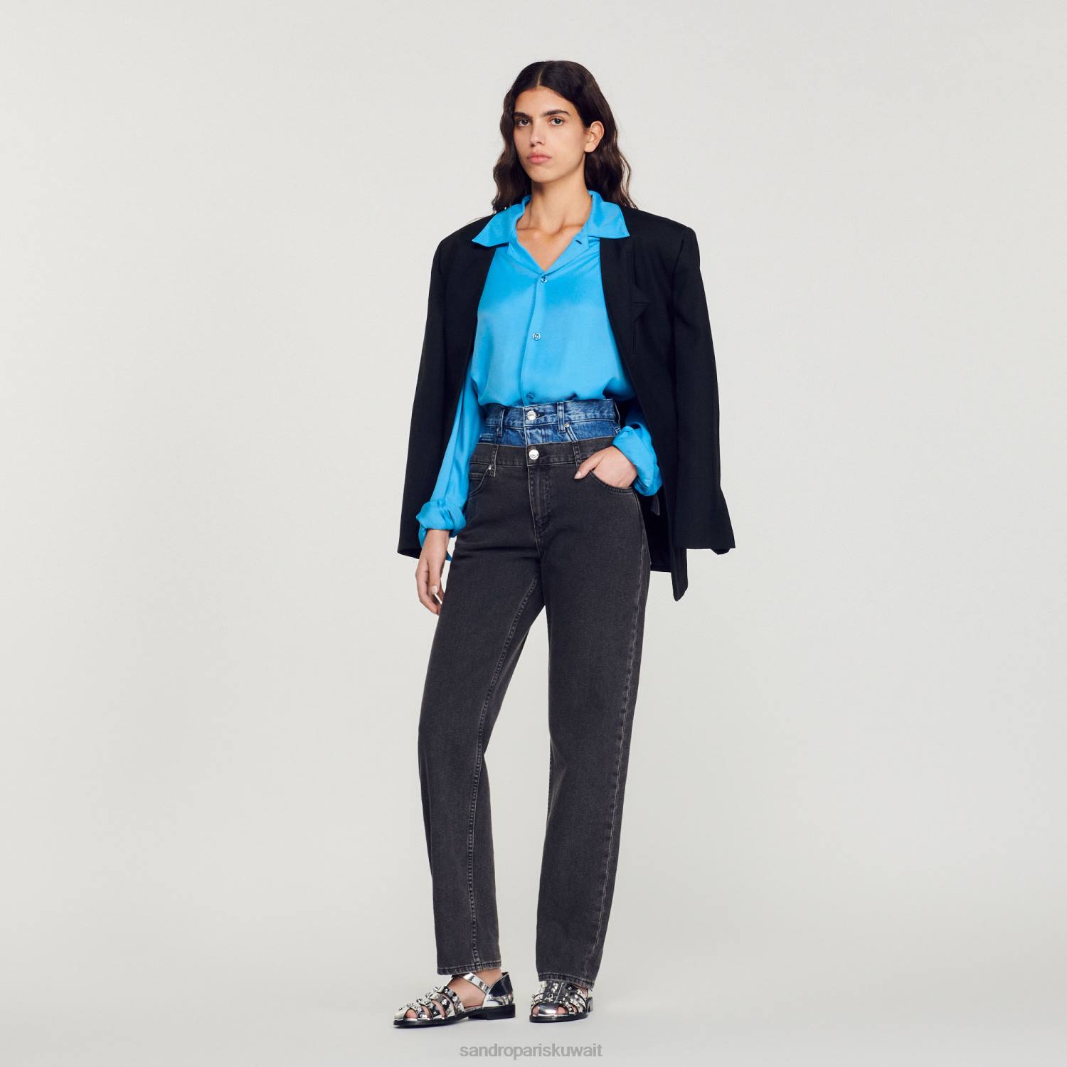 ثياب Sandro Paris قميص عائم مع طوق منتشر لون واحد رجال ZJ00787