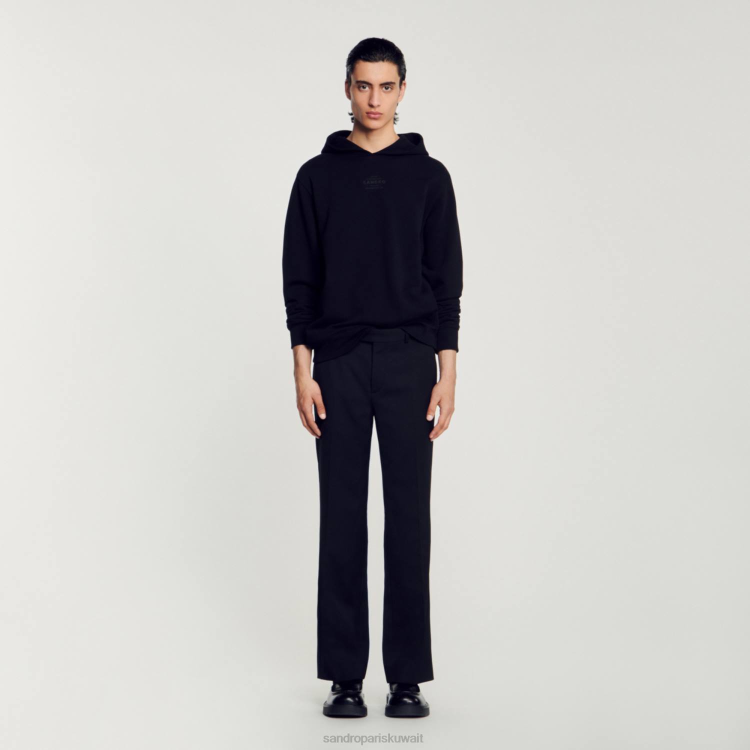 ثياب Sandro Paris سترة مقنعين مع شعار المطاط أسود رجال ZJ00789