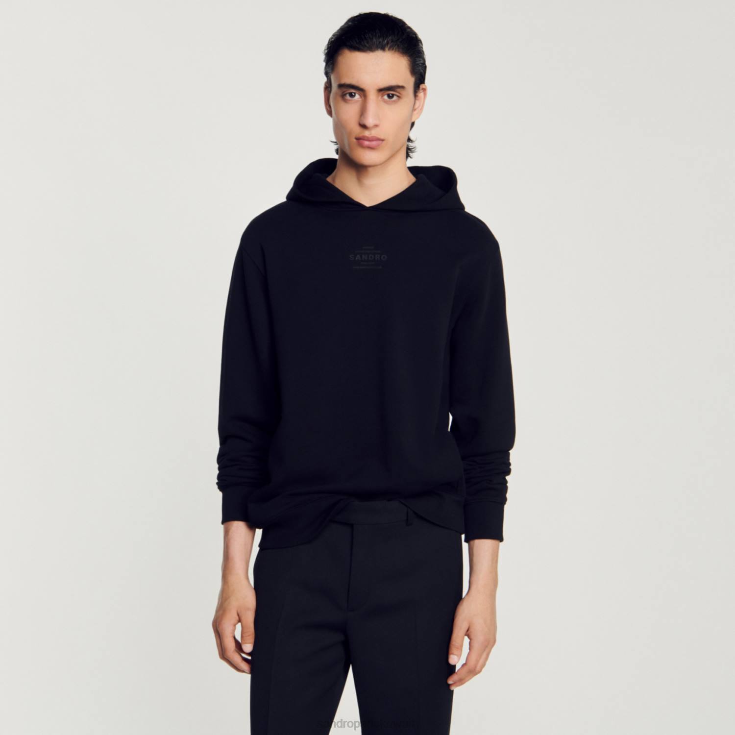 ثياب Sandro Paris سترة مقنعين مع شعار المطاط أسود رجال ZJ00789