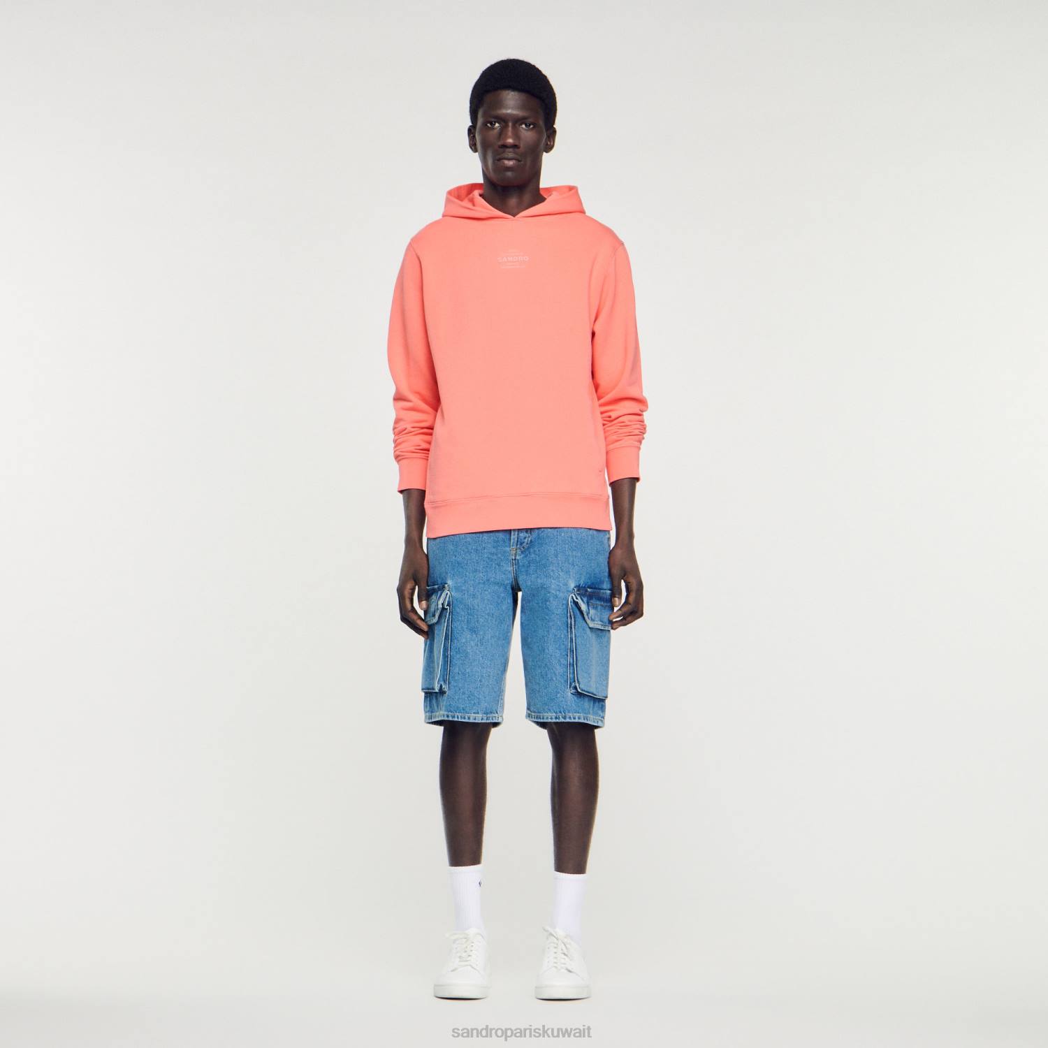 ثياب Sandro Paris سترة مقنعين مع شعار المطاط لون واحد رجال ZJ00790