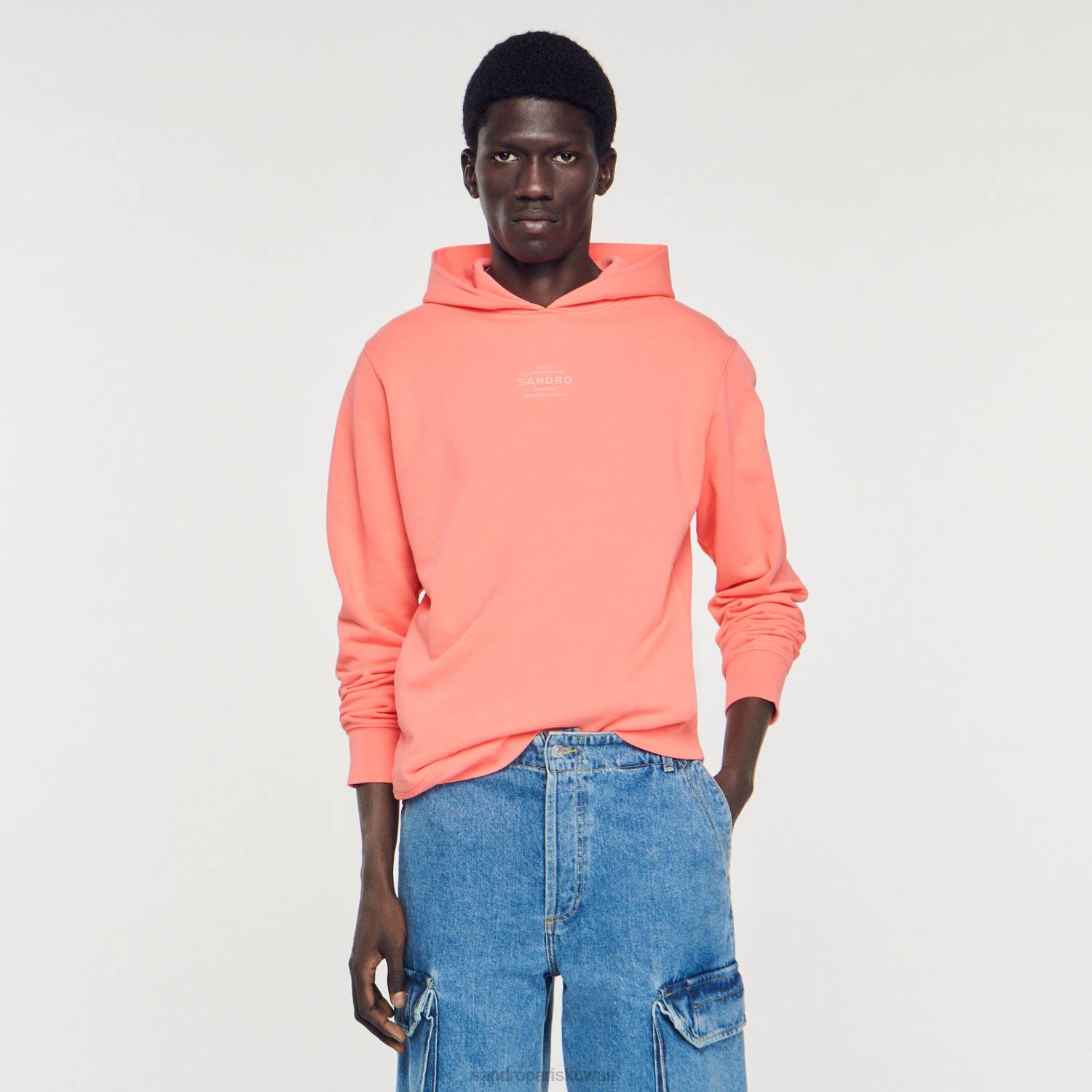 ثياب Sandro Paris سترة مقنعين مع شعار المطاط لون واحد رجال ZJ00790