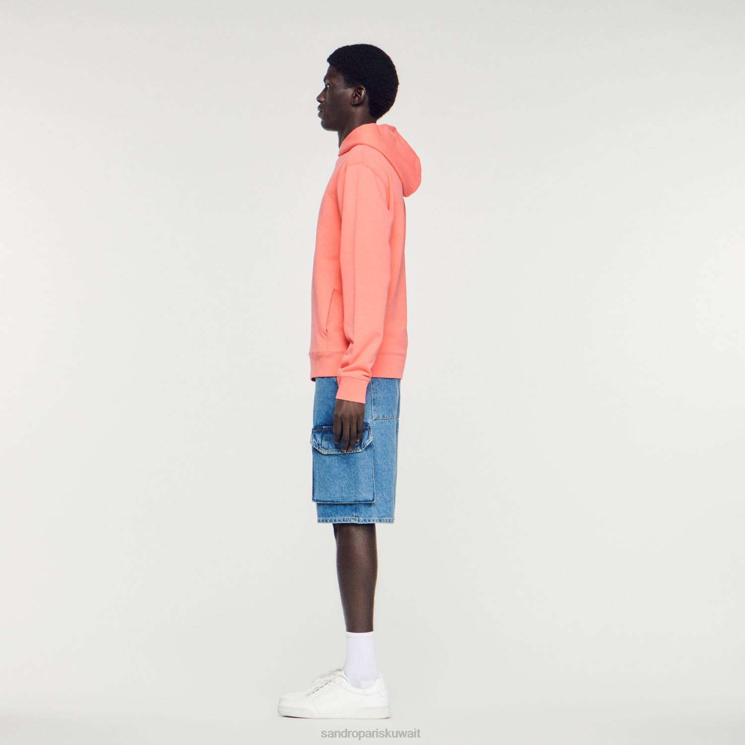 ثياب Sandro Paris سترة مقنعين مع شعار المطاط لون واحد رجال ZJ00790