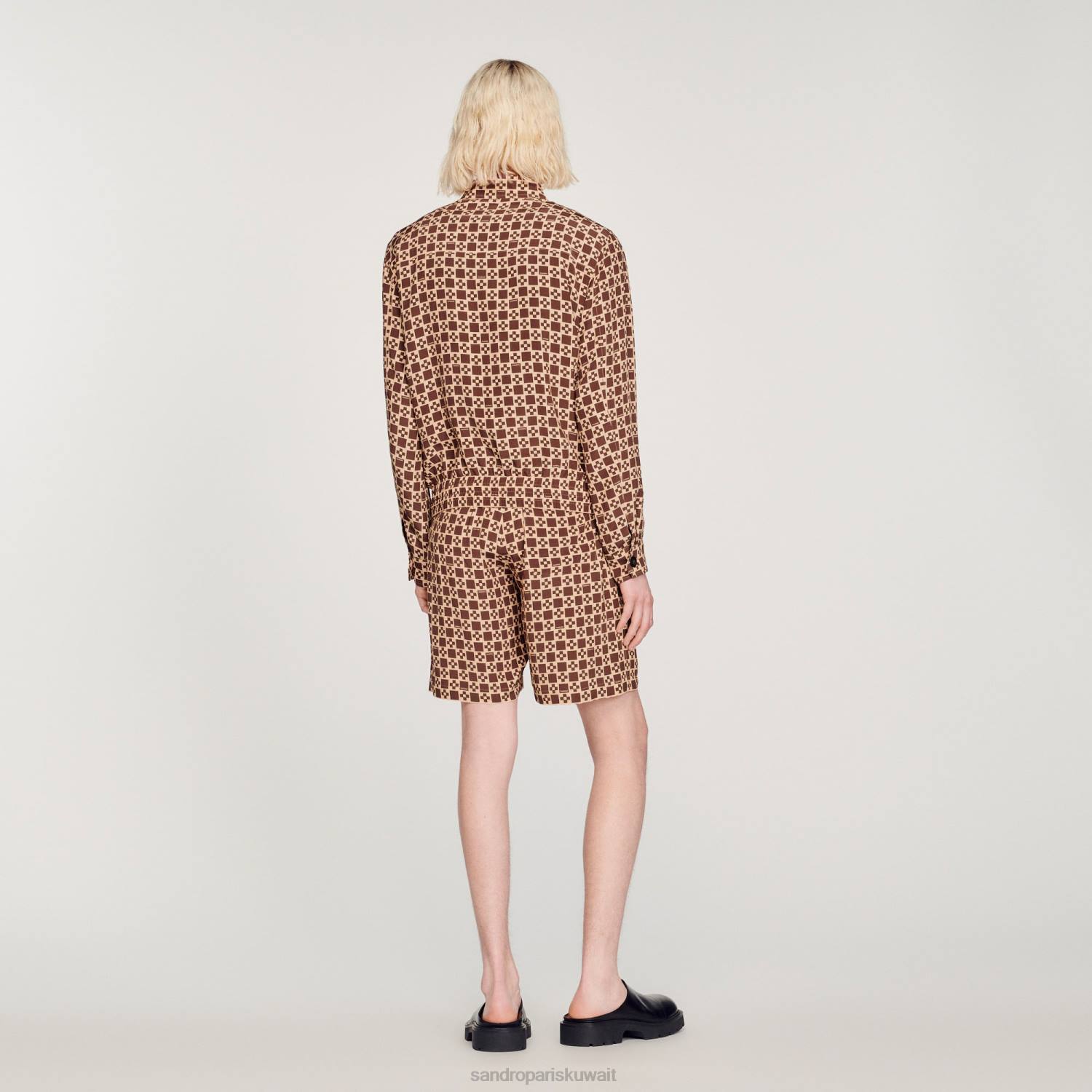 ثياب Sandro Paris سترة متقاطعة مربعة مطبوعة بني رجال ZJ00793