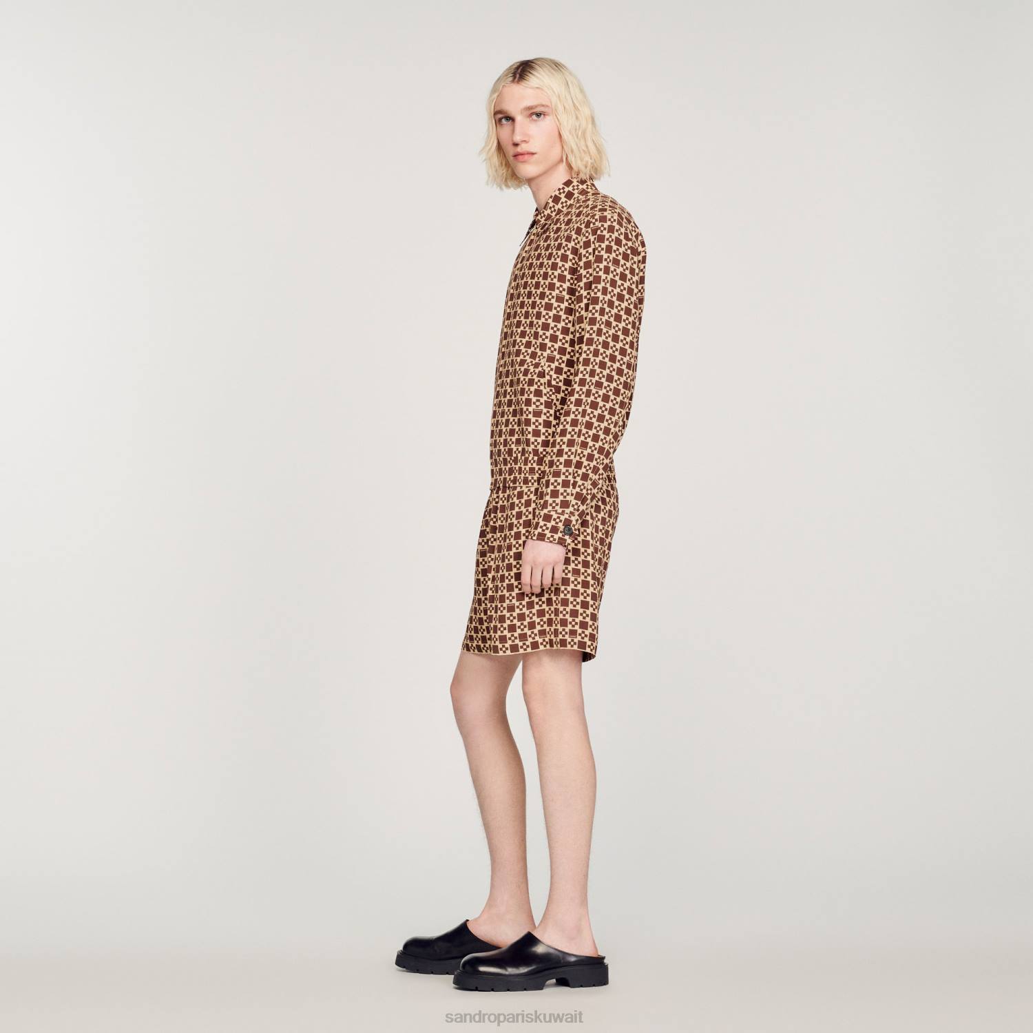 ثياب Sandro Paris سترة متقاطعة مربعة مطبوعة بني رجال ZJ00793