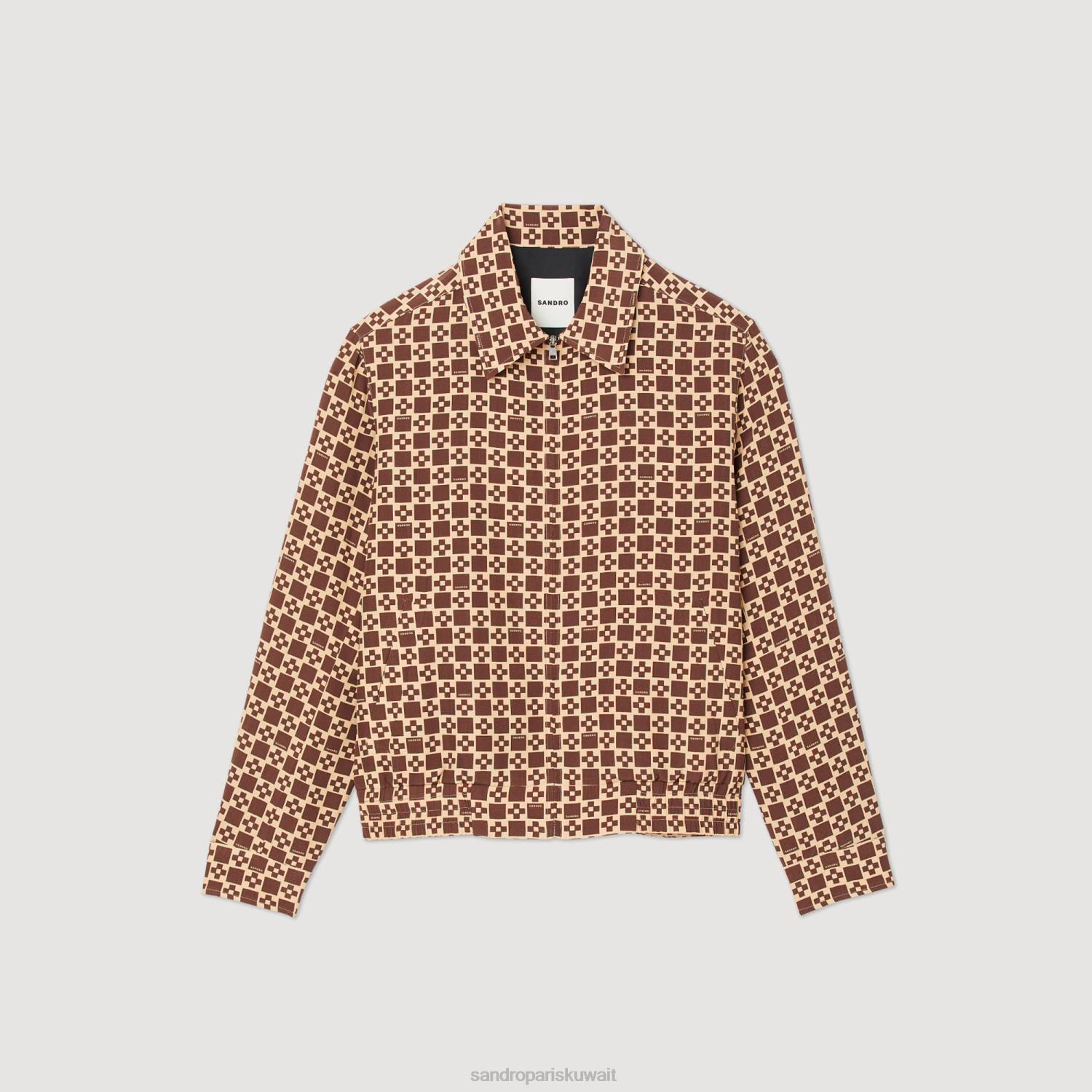 ثياب Sandro Paris سترة متقاطعة مربعة مطبوعة بني رجال ZJ00793