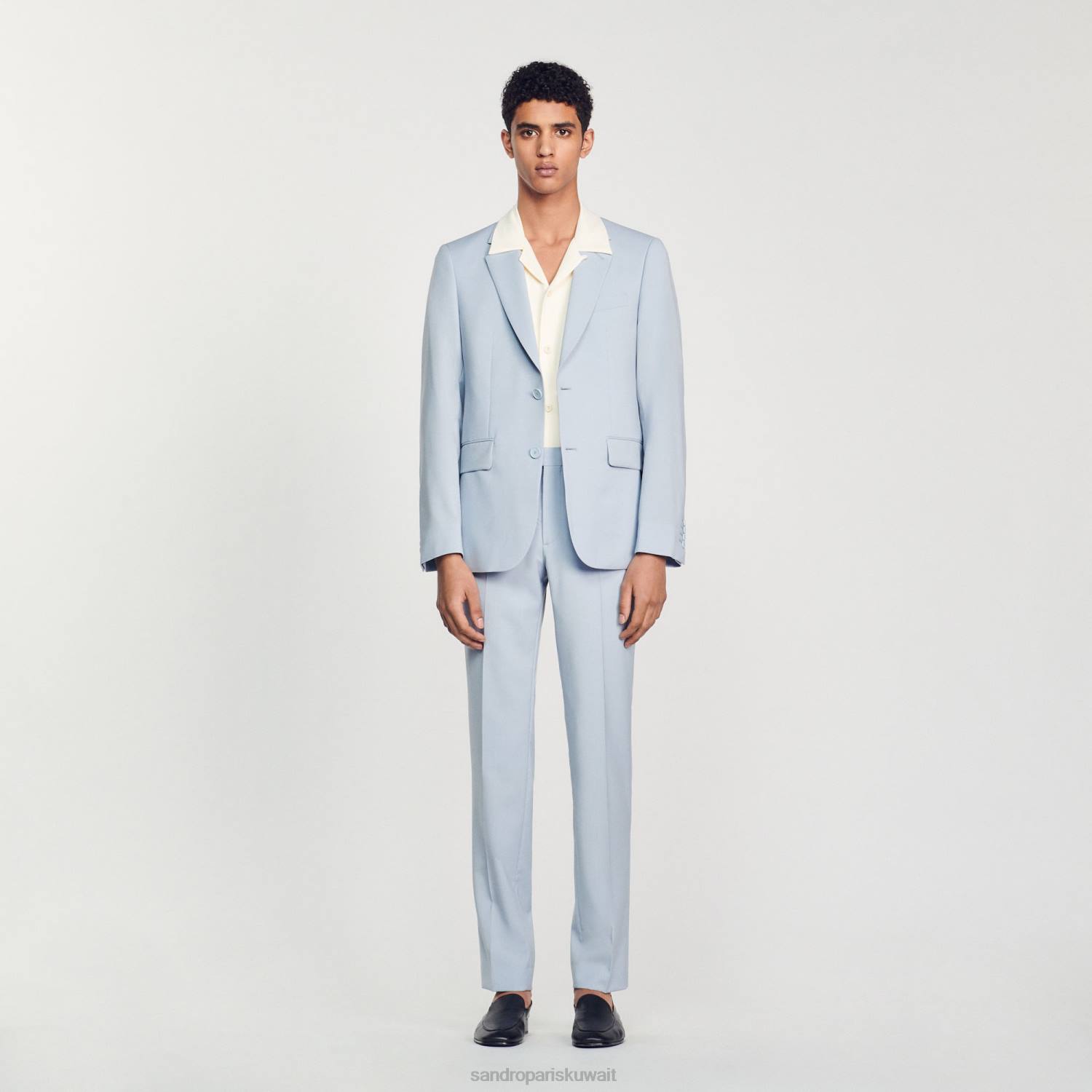 ثياب Sandro Paris سترة بدلة من الصوف البكر أزرق فاتح رجال ZJ00795
