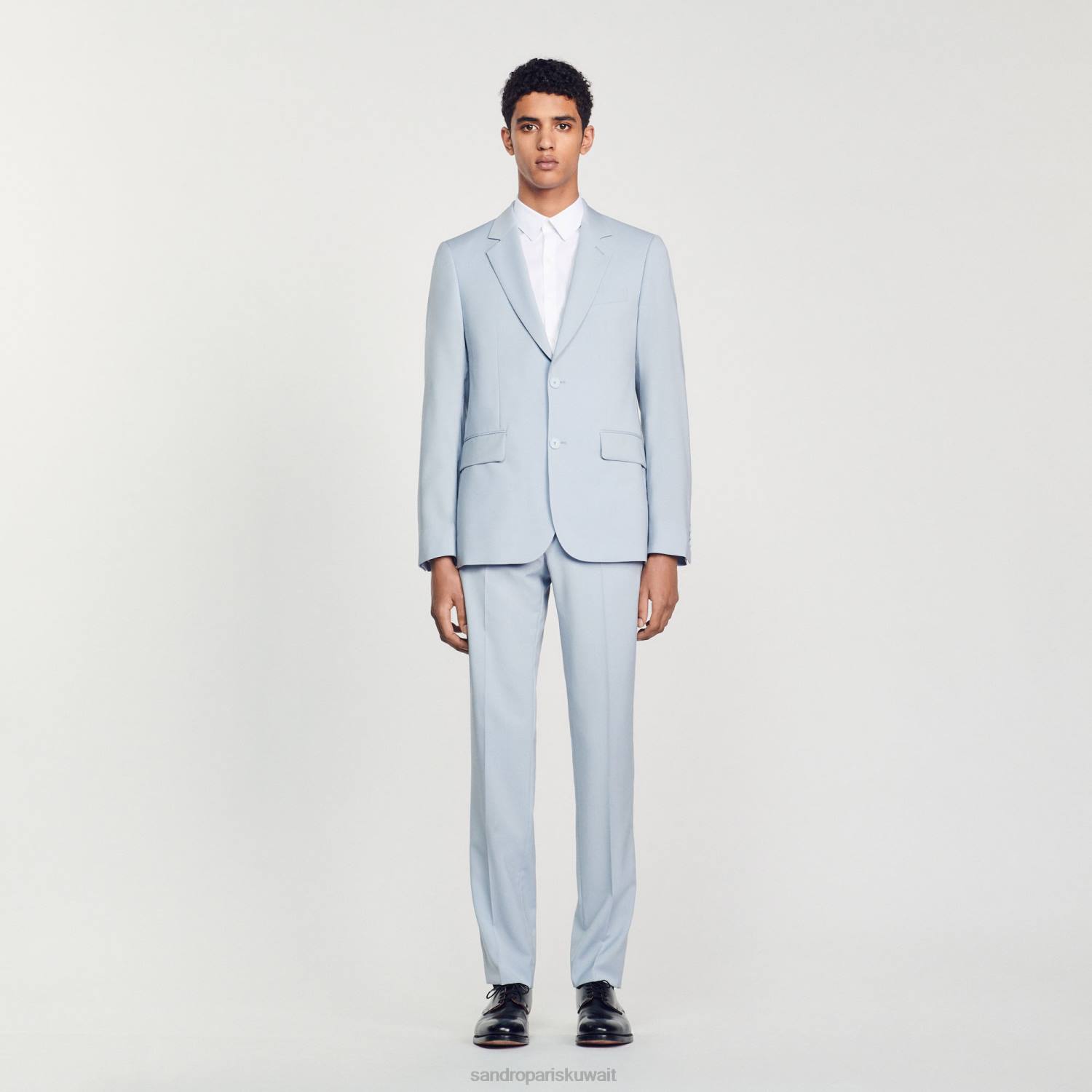 ثياب Sandro Paris سترة بدلة من الصوف البكر أزرق فاتح رجال ZJ00795