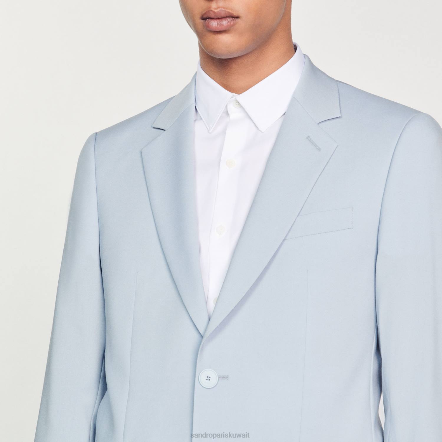 ثياب Sandro Paris سترة بدلة من الصوف البكر أزرق فاتح رجال ZJ00795