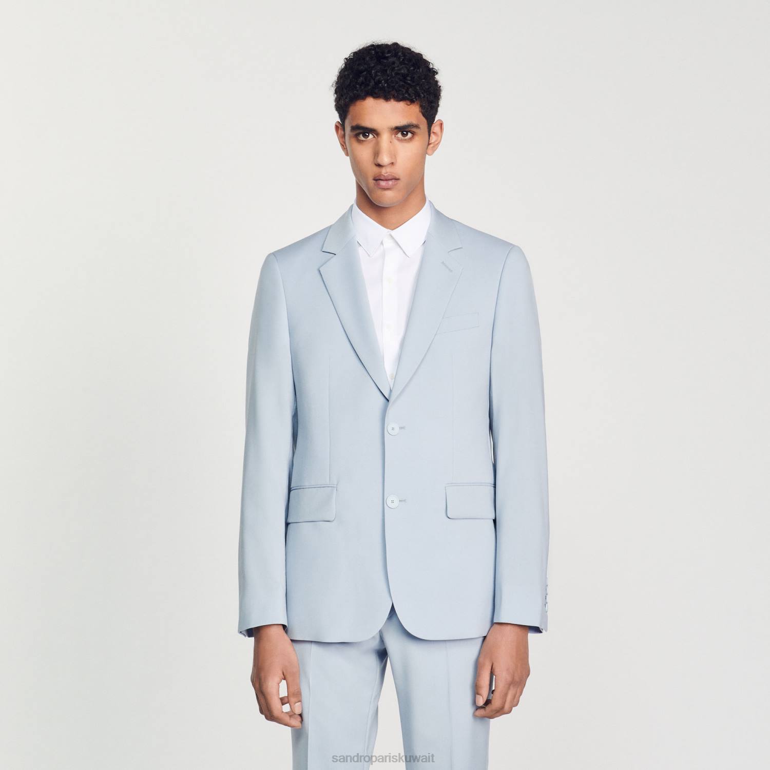 ثياب Sandro Paris سترة بدلة من الصوف البكر أزرق فاتح رجال ZJ00795