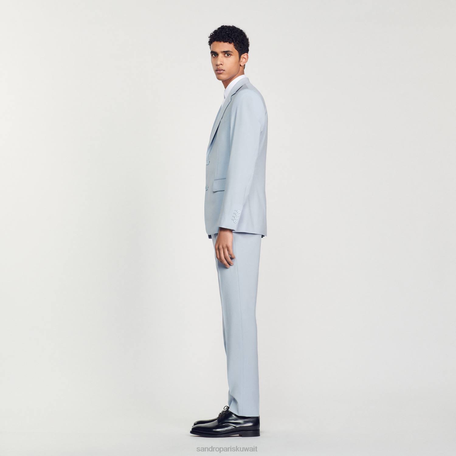 ثياب Sandro Paris سترة بدلة من الصوف البكر أزرق فاتح رجال ZJ00795