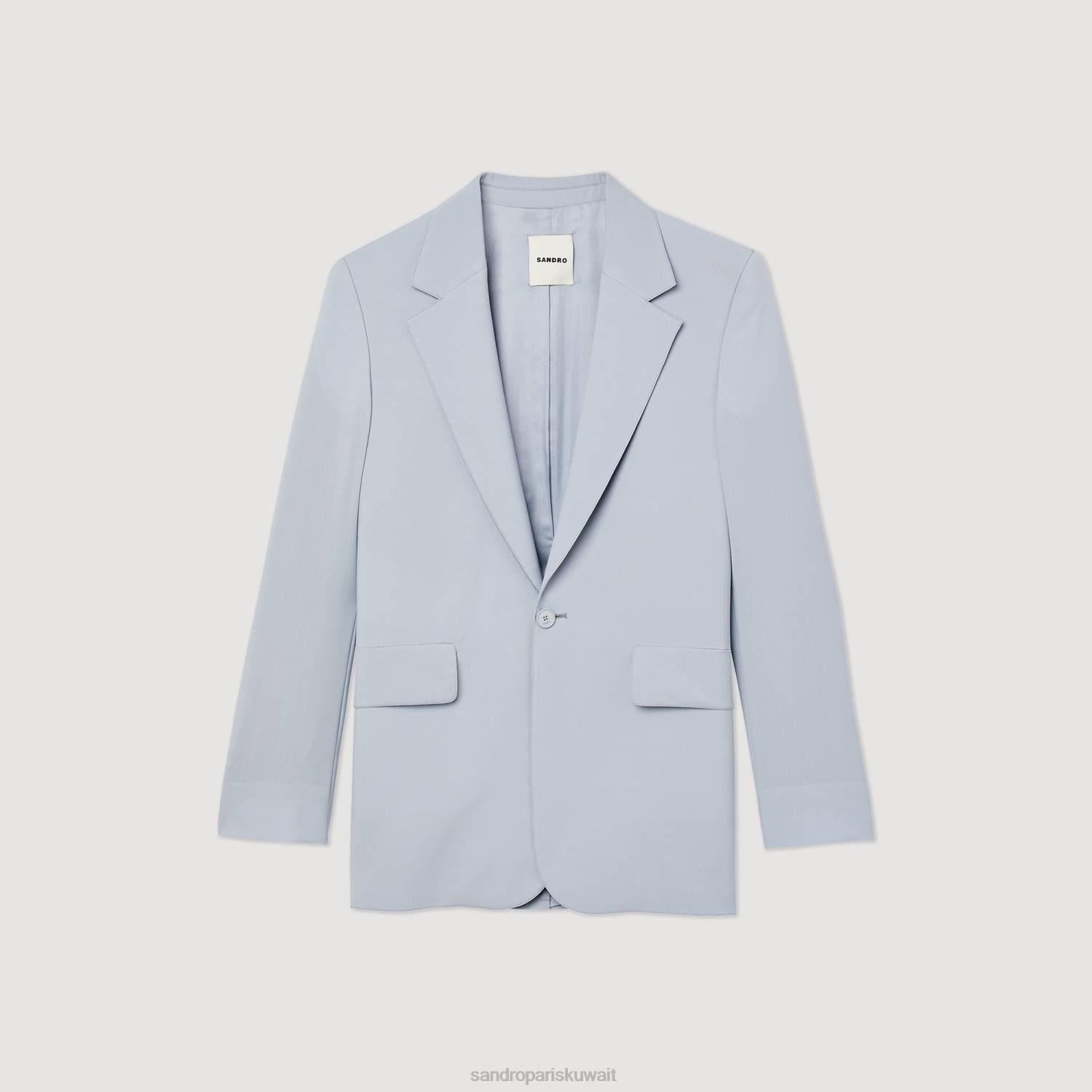 ثياب Sandro Paris سترة بدلة من الصوف البكر أزرق فاتح رجال ZJ00795