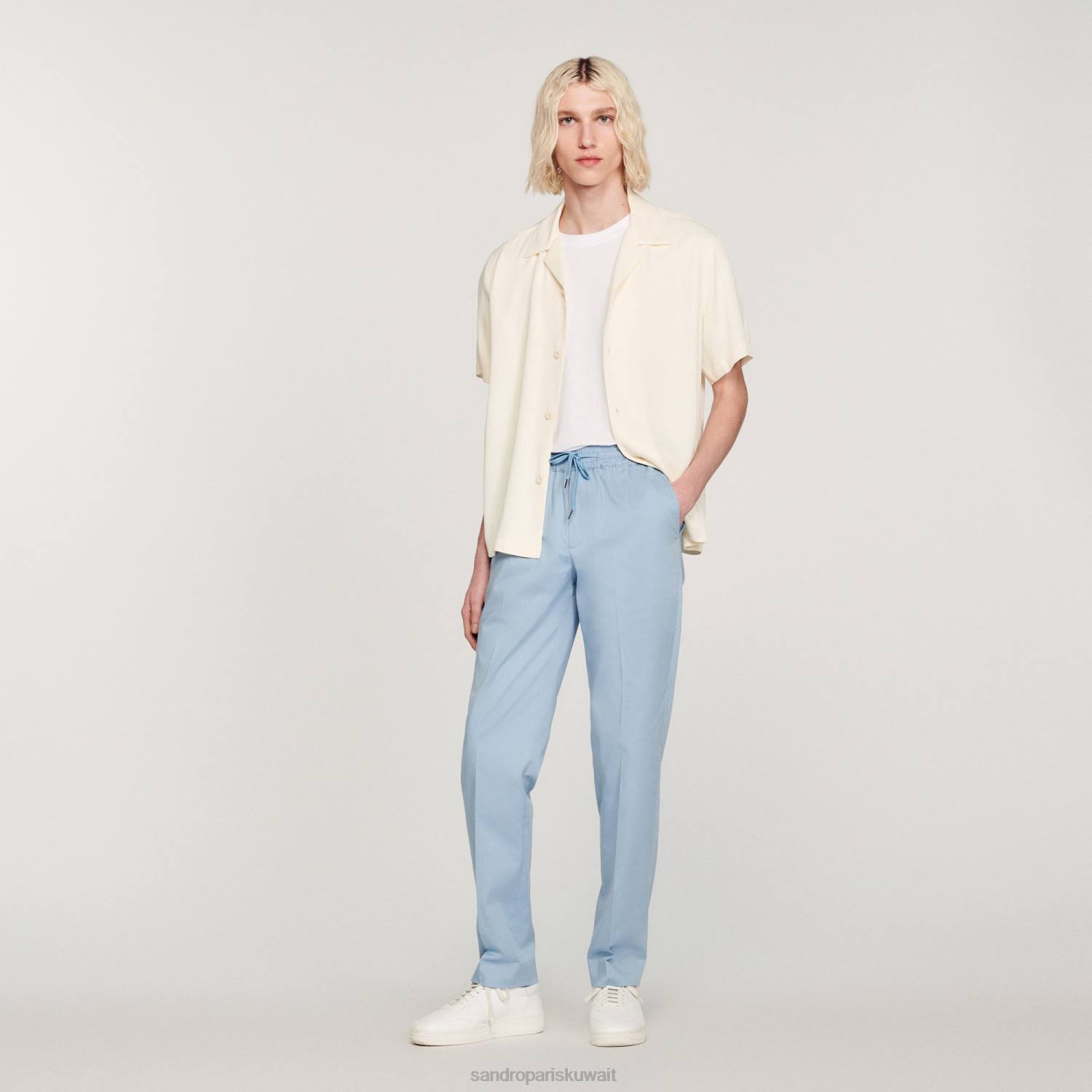 ثياب Sandro Paris بنطال مطاطي بقصة مستقيمة أزرق فاتح رجال ZJ00796