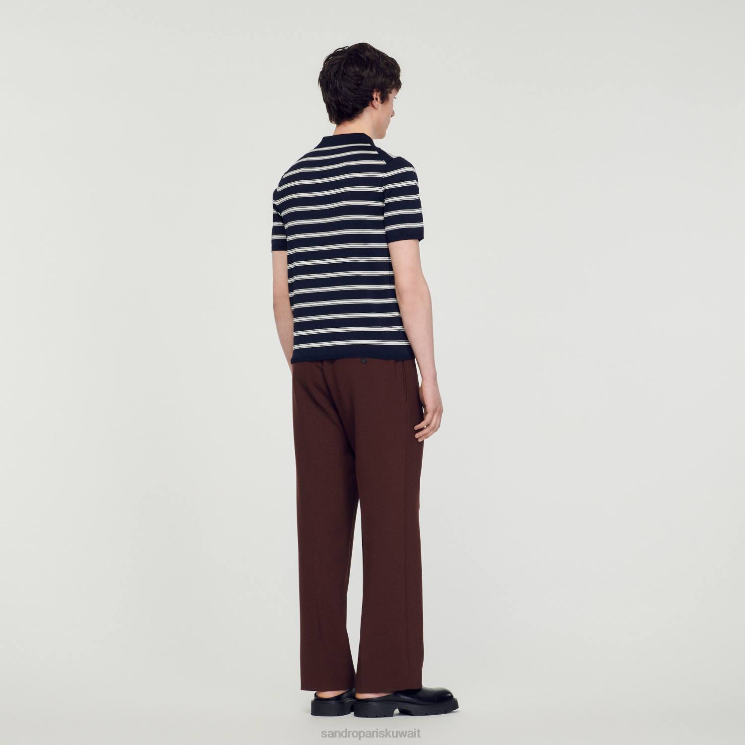 ثياب Sandro Paris قميص بولو مخطط شريط بحري أبيض رجال ZJ00799