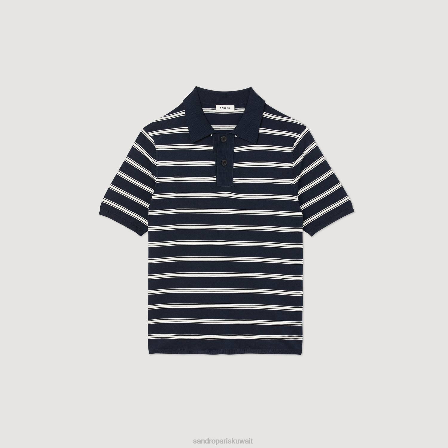 ثياب Sandro Paris قميص بولو مخطط شريط بحري أبيض رجال ZJ00799