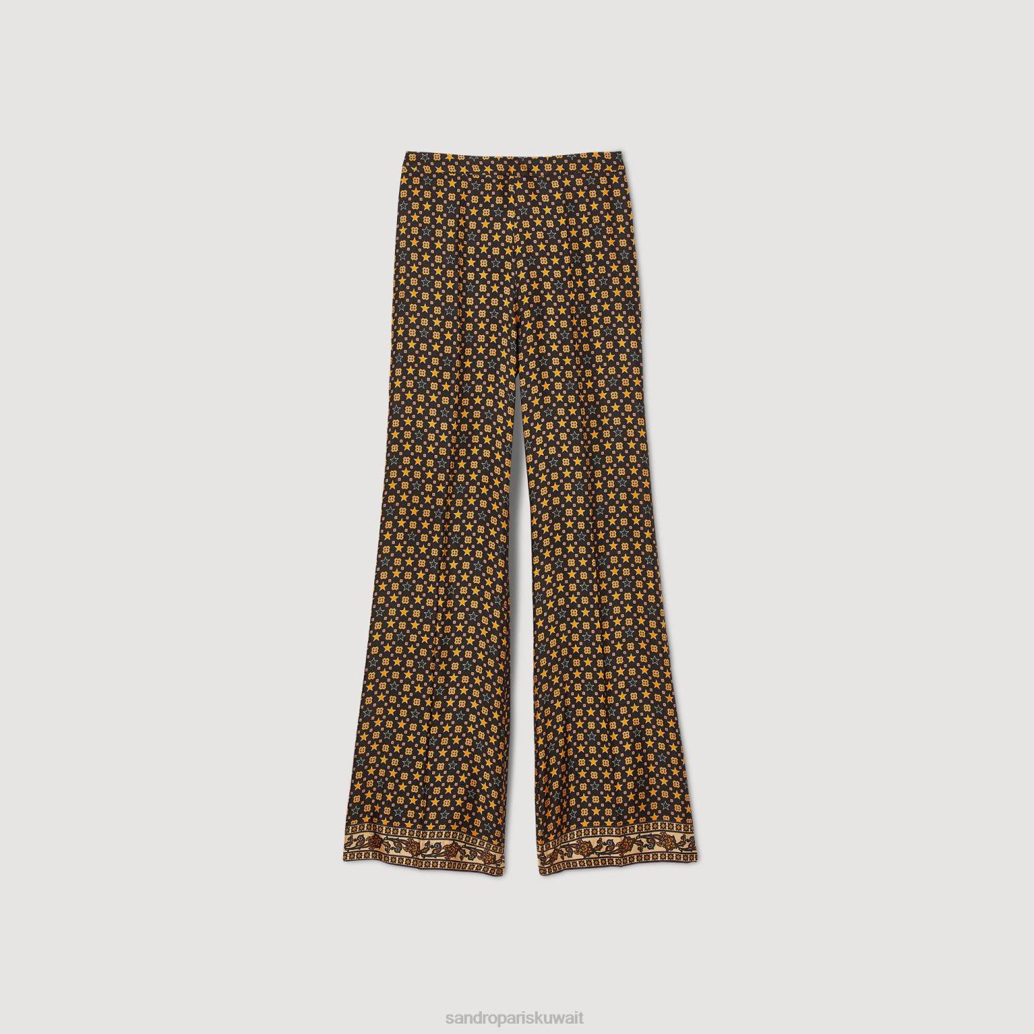 ثياب Sandro Paris السراويل الساتان المطبوعة أسود نحيف ZJ0079