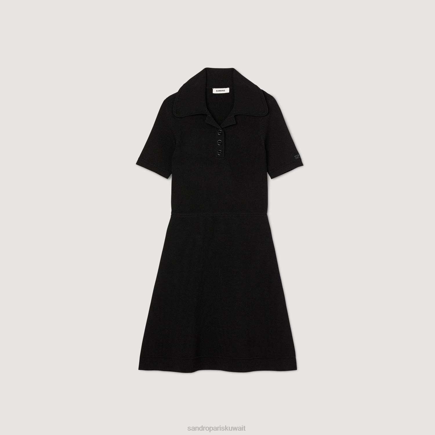 ثياب Sandro Paris فستان منسوج مضلع أسود نحيف ZJ008