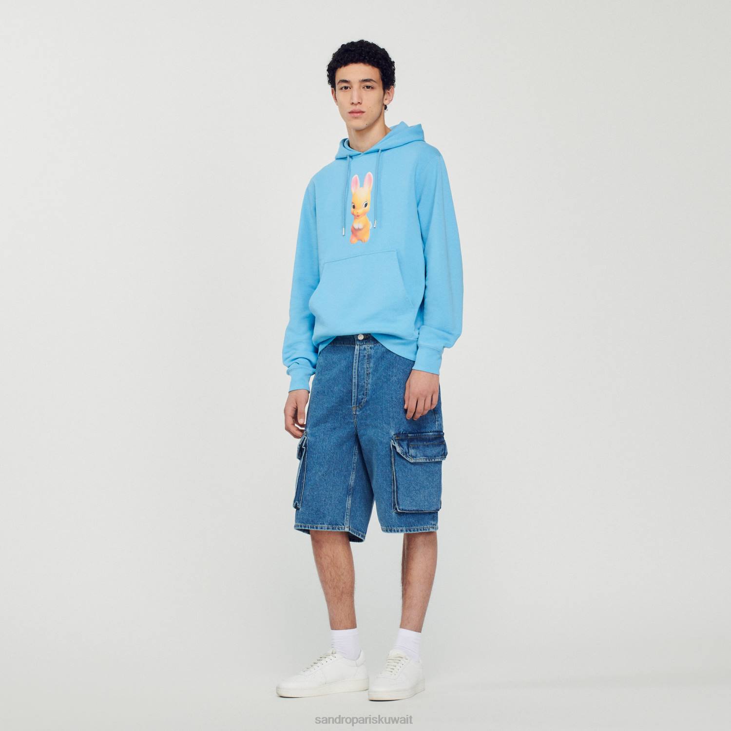 ثياب Sandro Paris هوديي بطبعة أرنب أزرق فاتح رجال ZJ00800