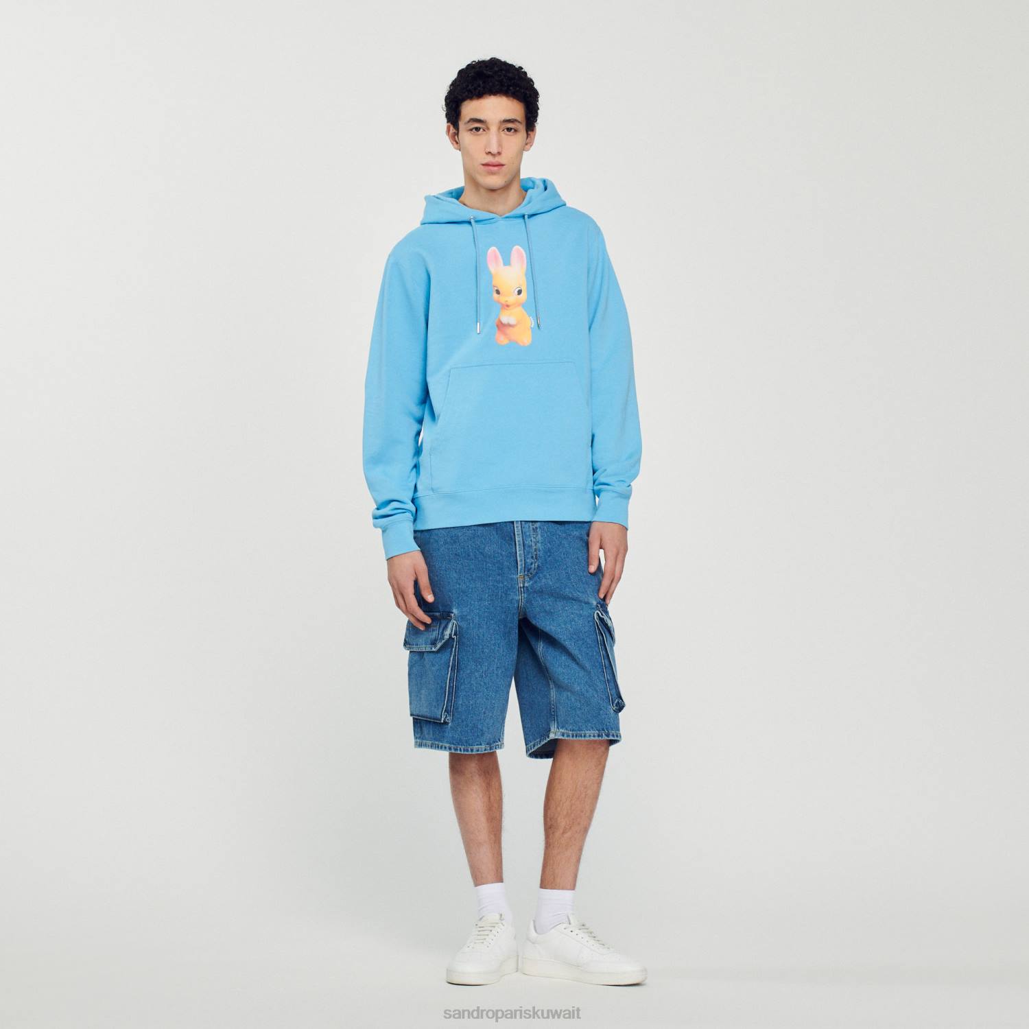 ثياب Sandro Paris هوديي بطبعة أرنب أزرق فاتح رجال ZJ00800