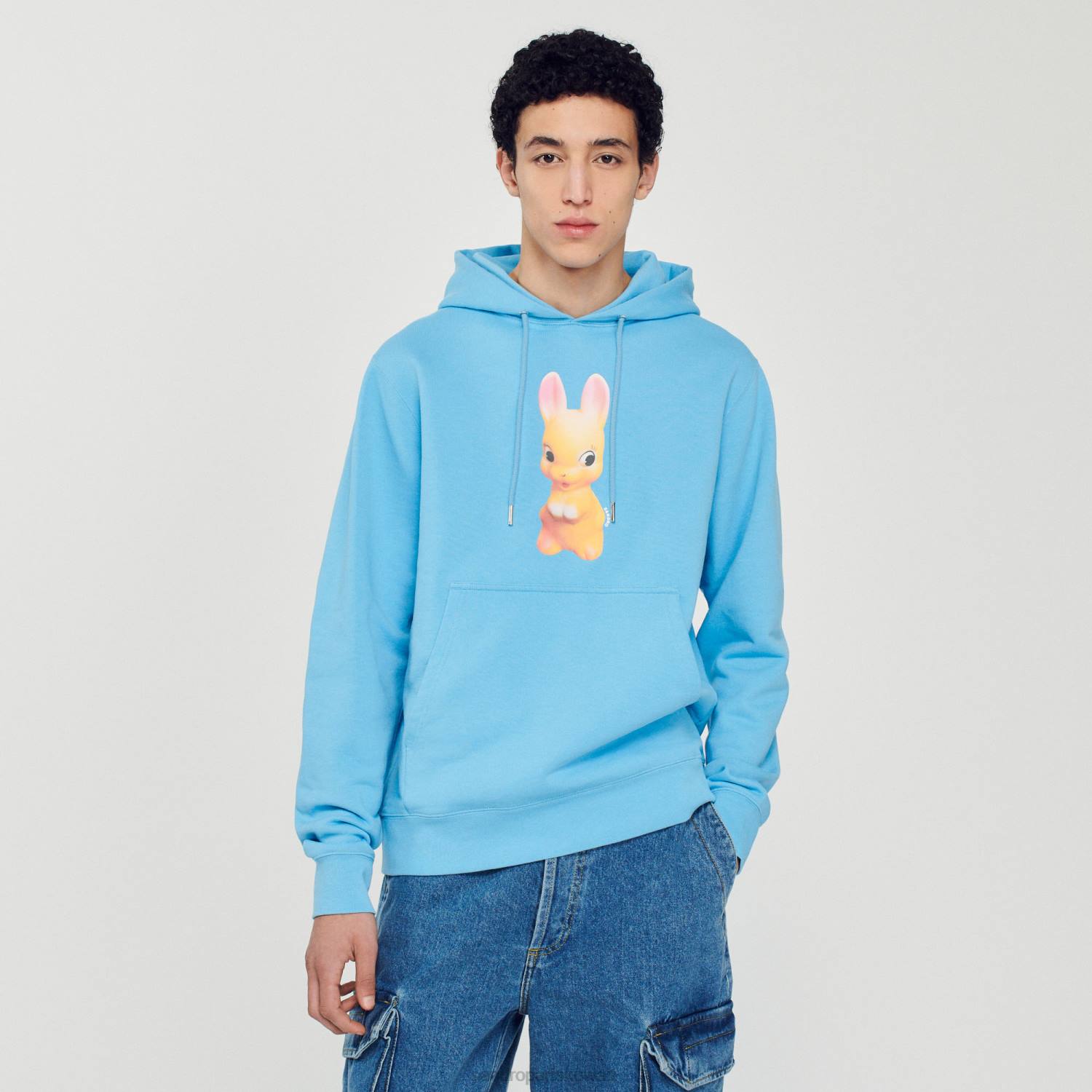 ثياب Sandro Paris هوديي بطبعة أرنب أزرق فاتح رجال ZJ00800
