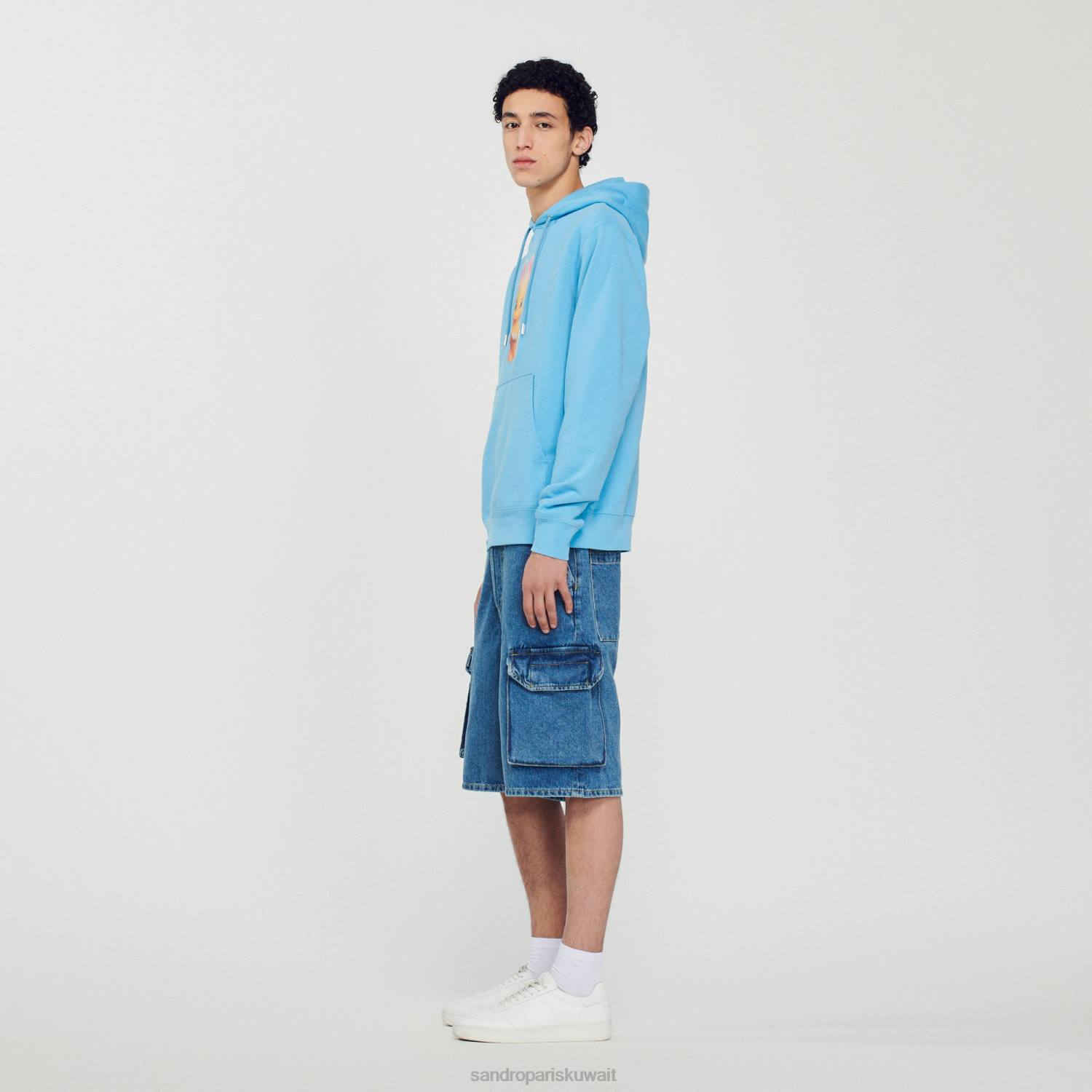 ثياب Sandro Paris هوديي بطبعة أرنب أزرق فاتح رجال ZJ00800
