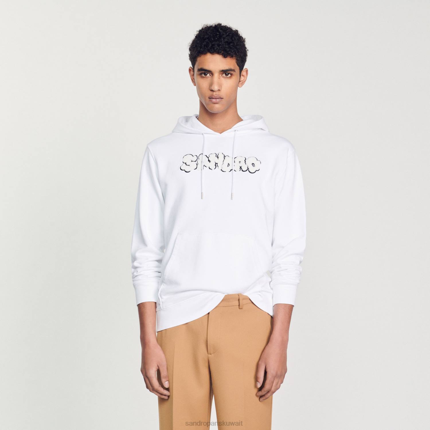 ثياب Sandro Paris هوديي مطرزة أبيض رجال ZJ00801