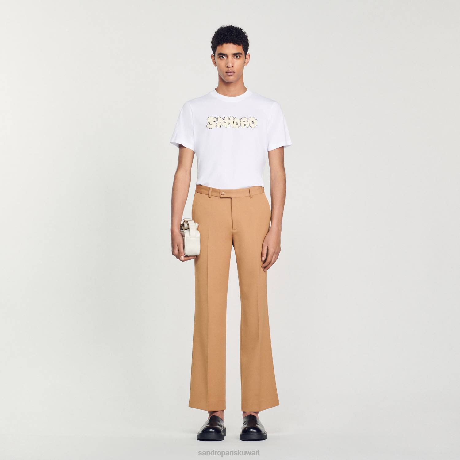 ثياب Sandro Paris تي شيرت التطريز أبيض رجال ZJ00803