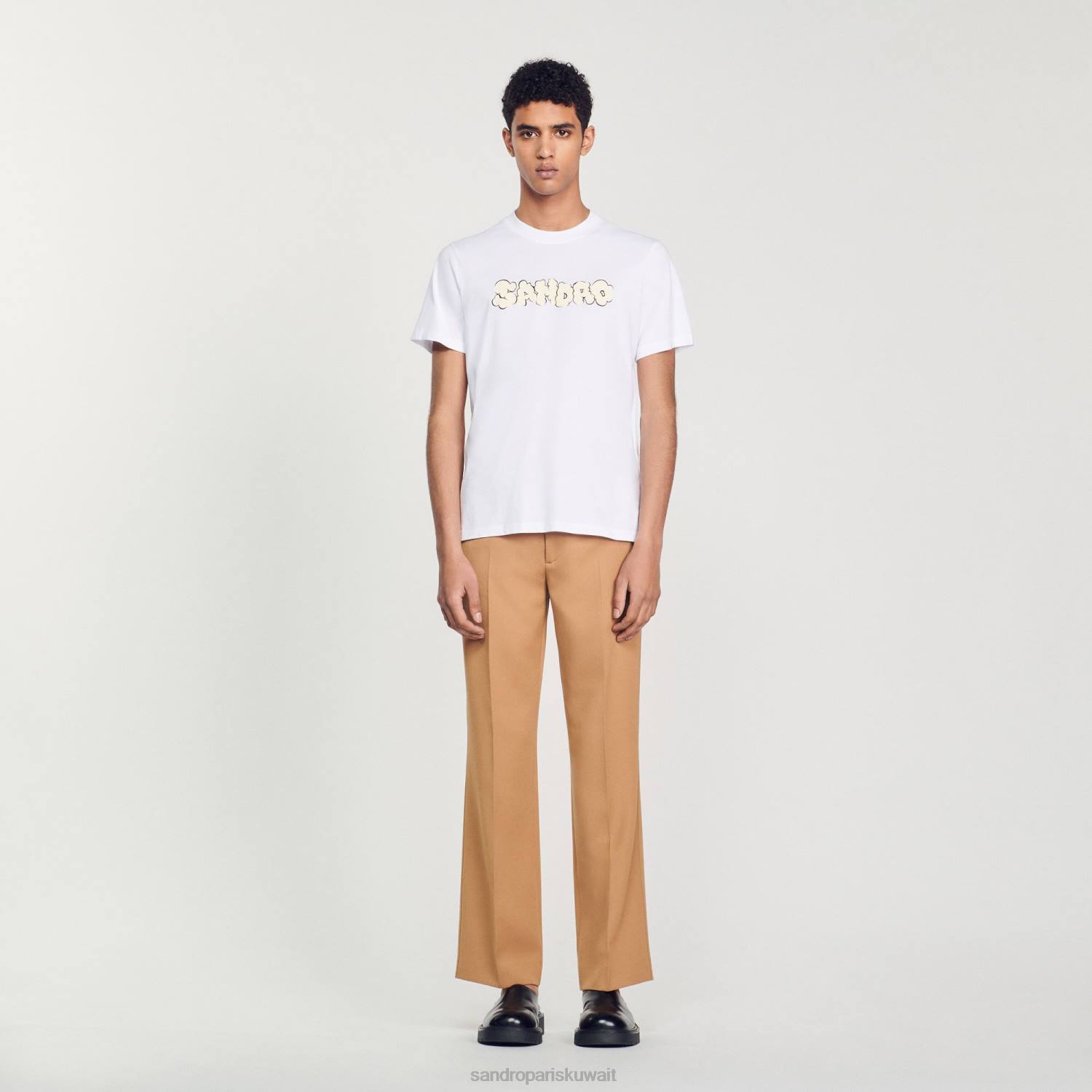 ثياب Sandro Paris تي شيرت التطريز أبيض رجال ZJ00803
