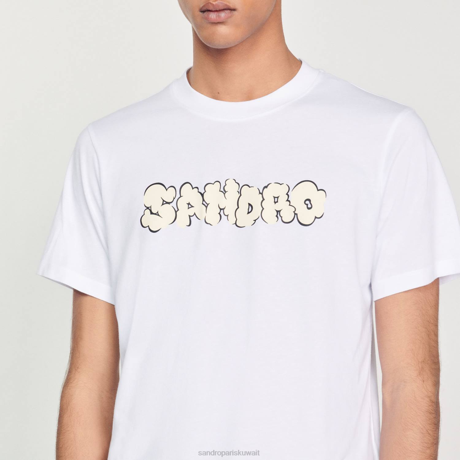 ثياب Sandro Paris تي شيرت التطريز أبيض رجال ZJ00803