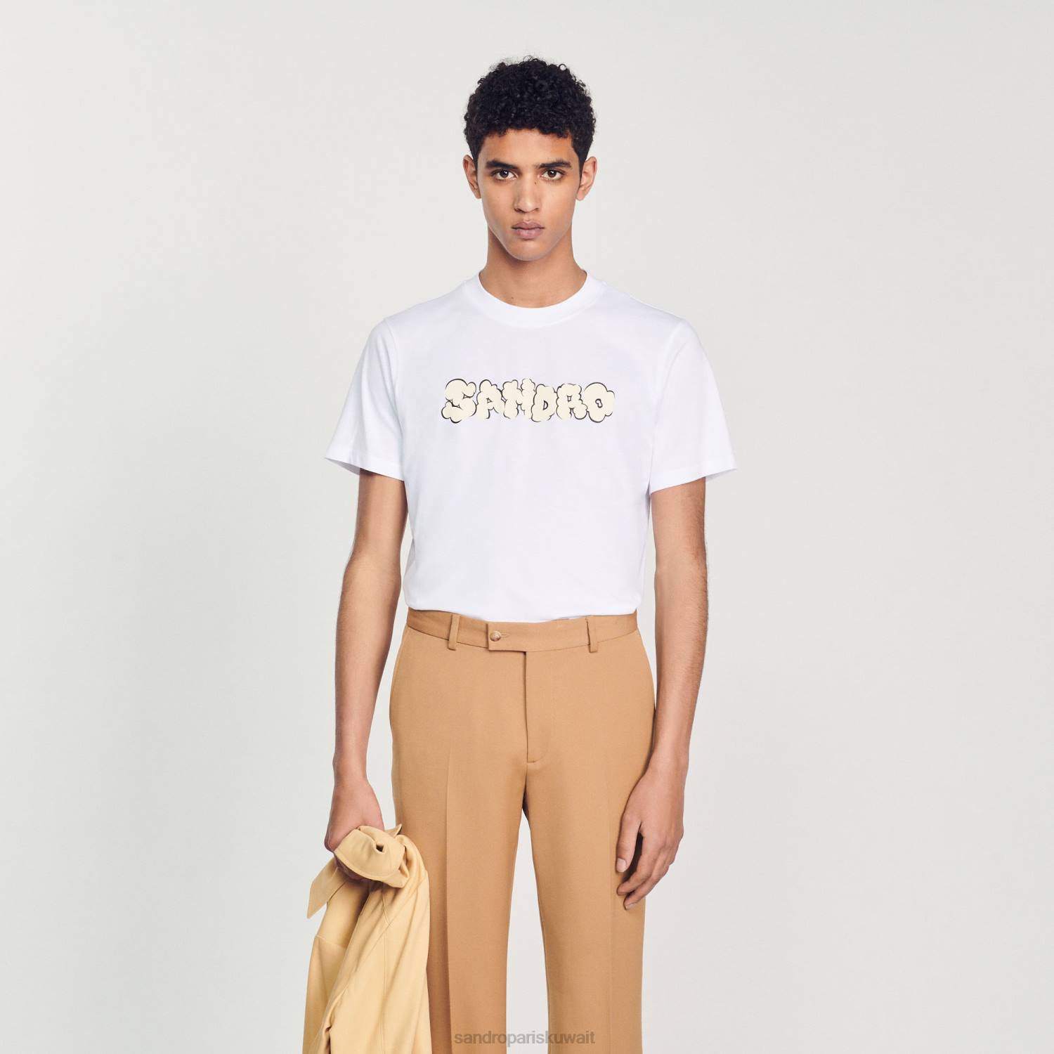 ثياب Sandro Paris تي شيرت التطريز أبيض رجال ZJ00803