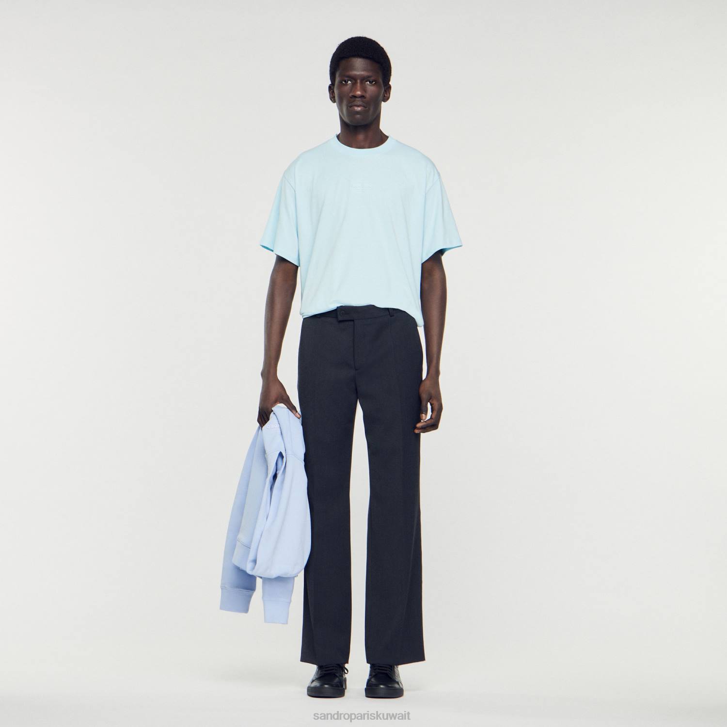 ثياب Sandro Paris تي شيرت بشعار مطاطي لون واحد رجال ZJ00804