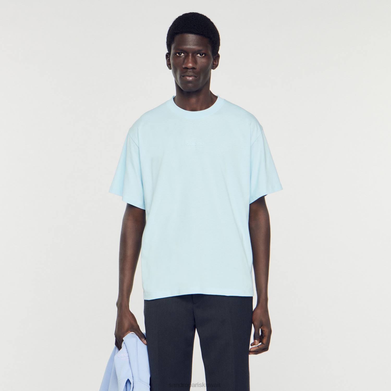 ثياب Sandro Paris تي شيرت بشعار مطاطي لون واحد رجال ZJ00804