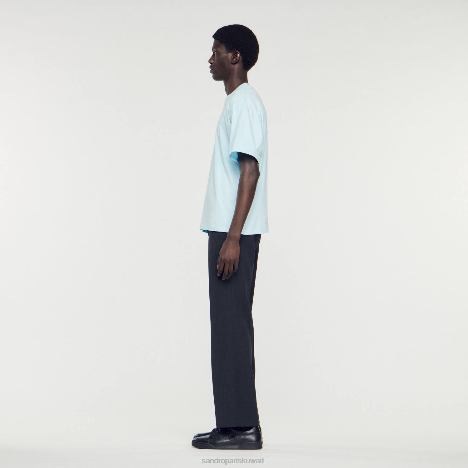 ثياب Sandro Paris تي شيرت بشعار مطاطي لون واحد رجال ZJ00804