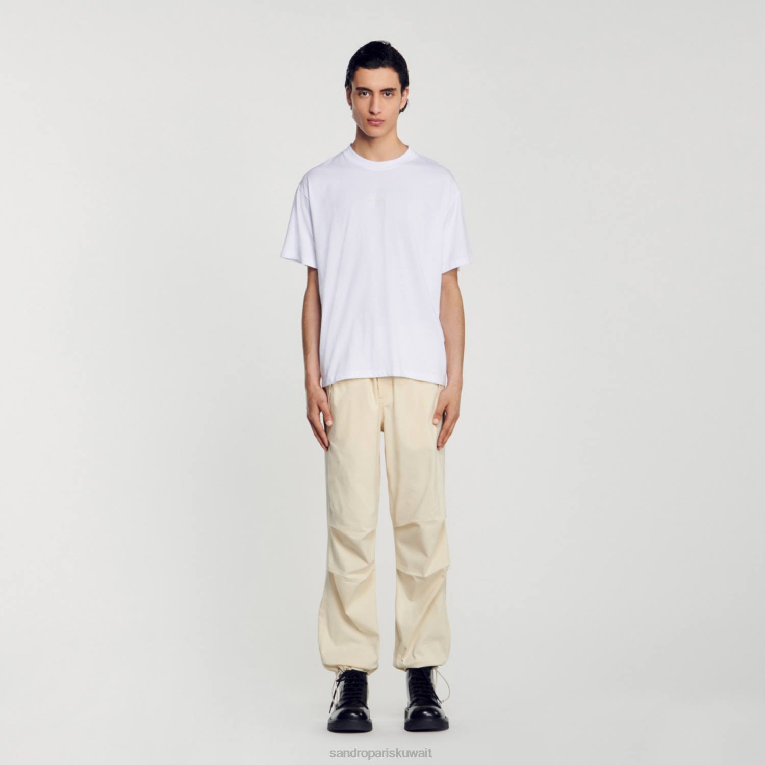 ثياب Sandro Paris تي شيرت بشعار مطاطي أبيض رجال ZJ00806