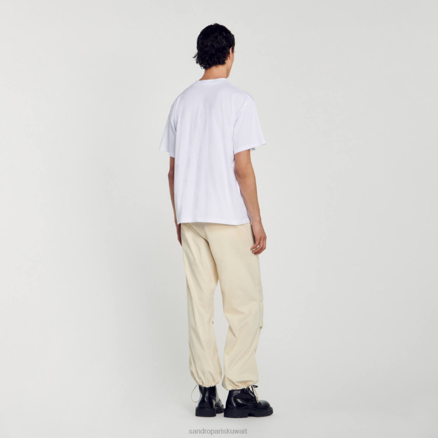 ثياب Sandro Paris تي شيرت بشعار مطاطي أبيض رجال ZJ00806