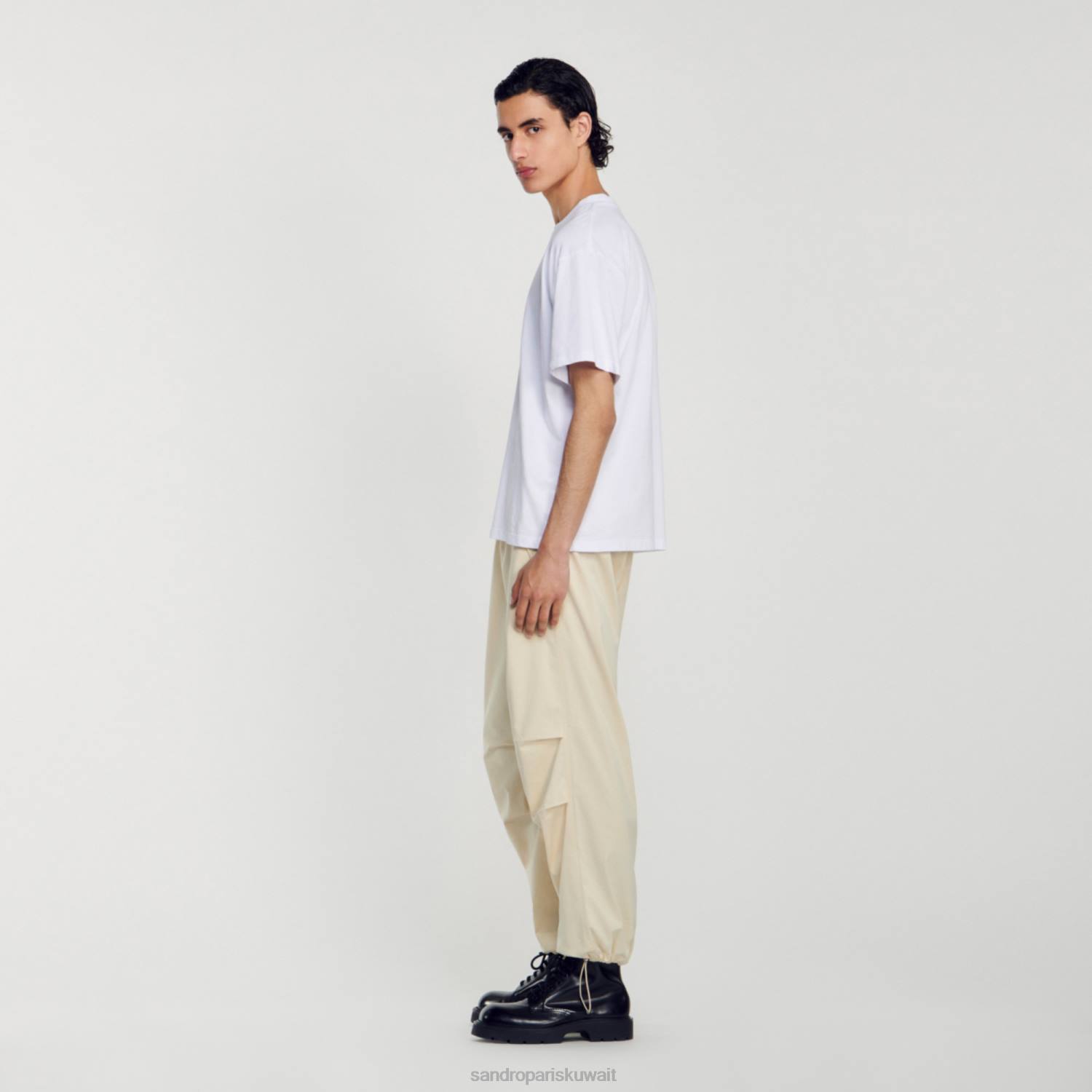 ثياب Sandro Paris تي شيرت بشعار مطاطي أبيض رجال ZJ00806