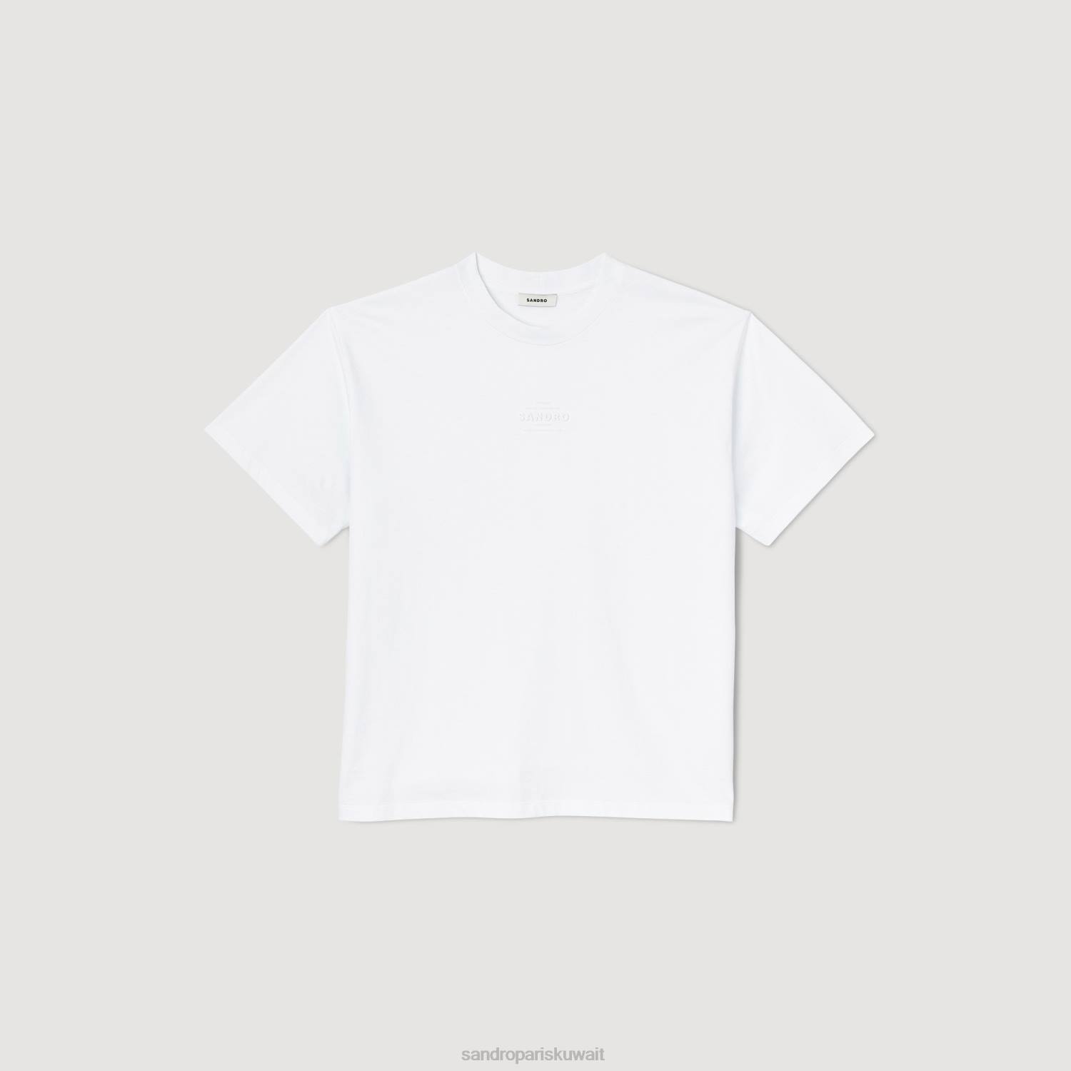 ثياب Sandro Paris تي شيرت بشعار مطاطي أبيض رجال ZJ00806