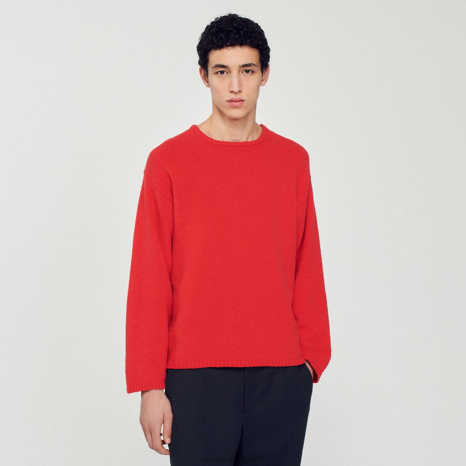 ثياب Sandro Paris سترة متماسكة أحمر رجال ZJ00813