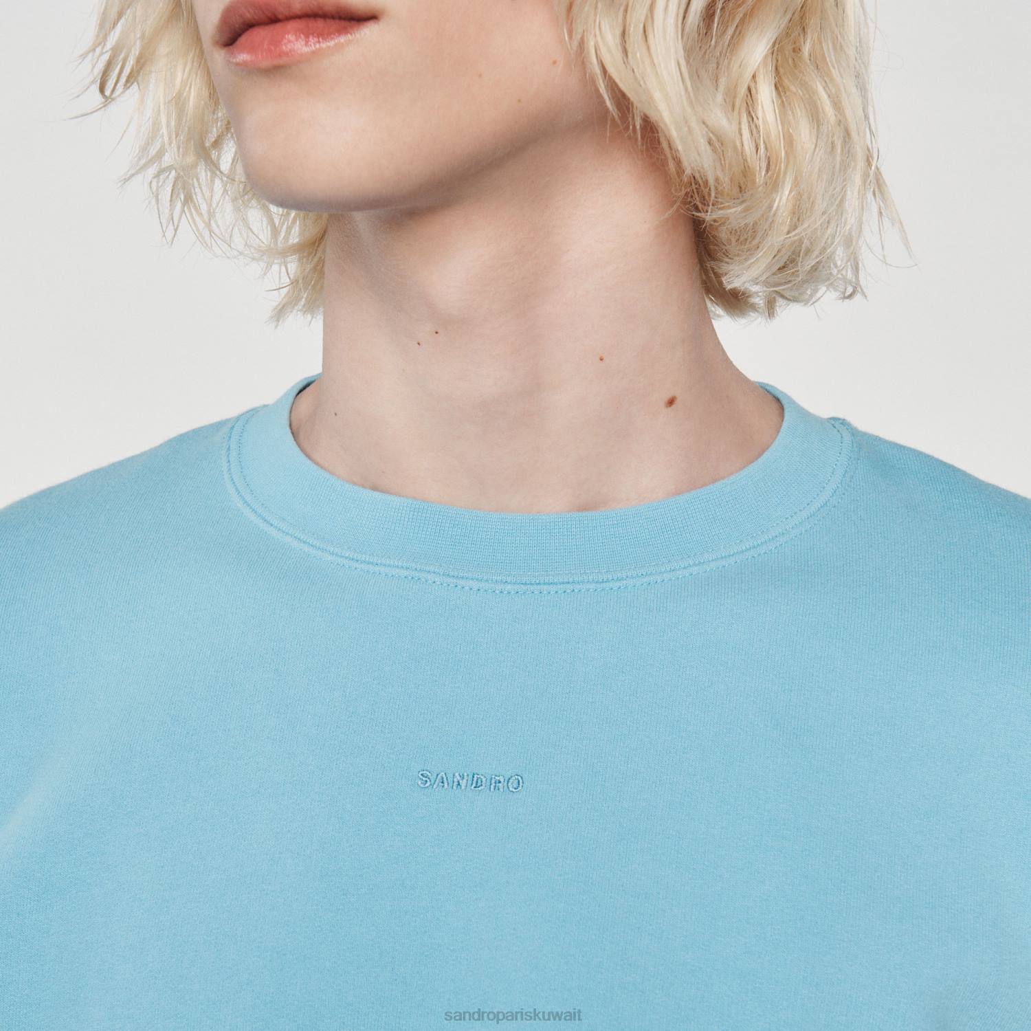 ثياب Sandro Paris سترة الصوف المطرزة أزرق فاتح رجال ZJ00814