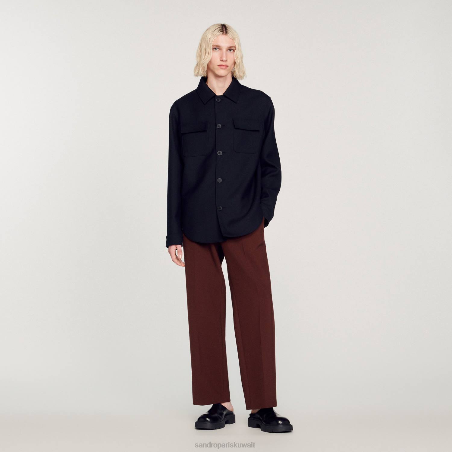 ثياب Sandro Paris قميص بأزرار الأزرق الداكن رجال ZJ00816