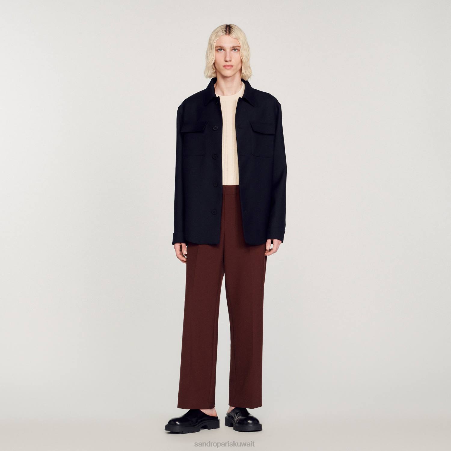 ثياب Sandro Paris قميص بأزرار الأزرق الداكن رجال ZJ00816