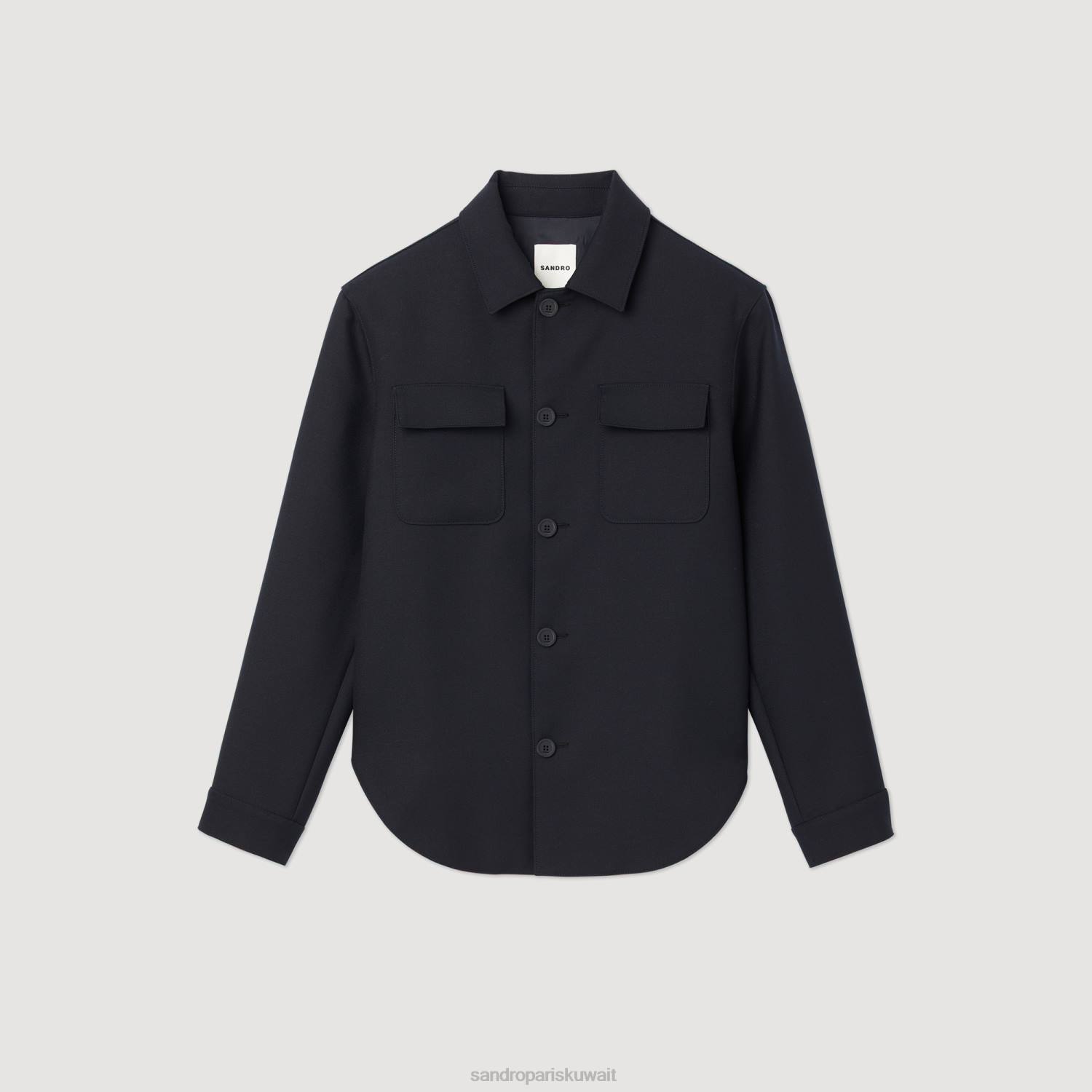ثياب Sandro Paris قميص بأزرار الأزرق الداكن رجال ZJ00816