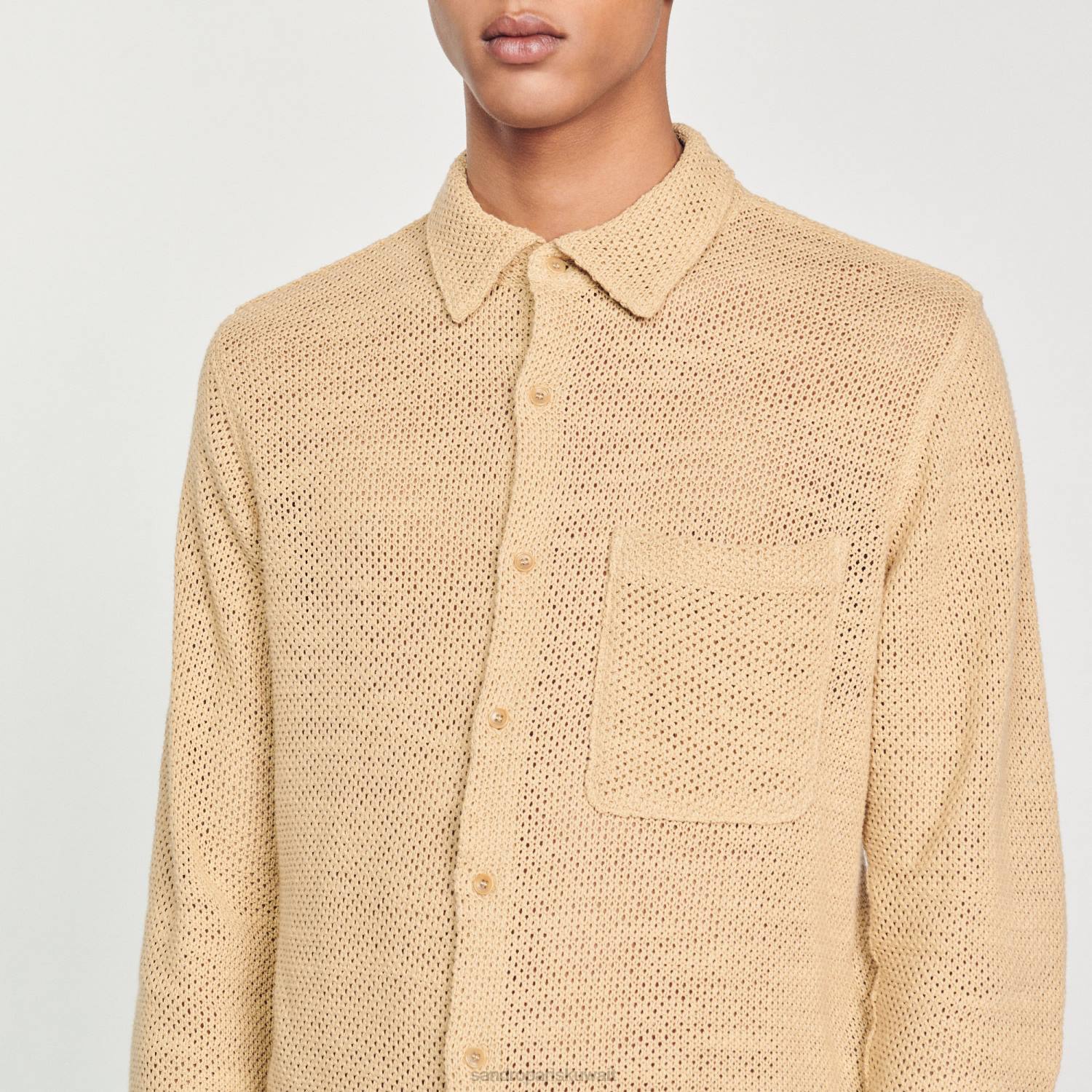 ثياب Sandro Paris قميص شبكي رمل رجال ZJ00817