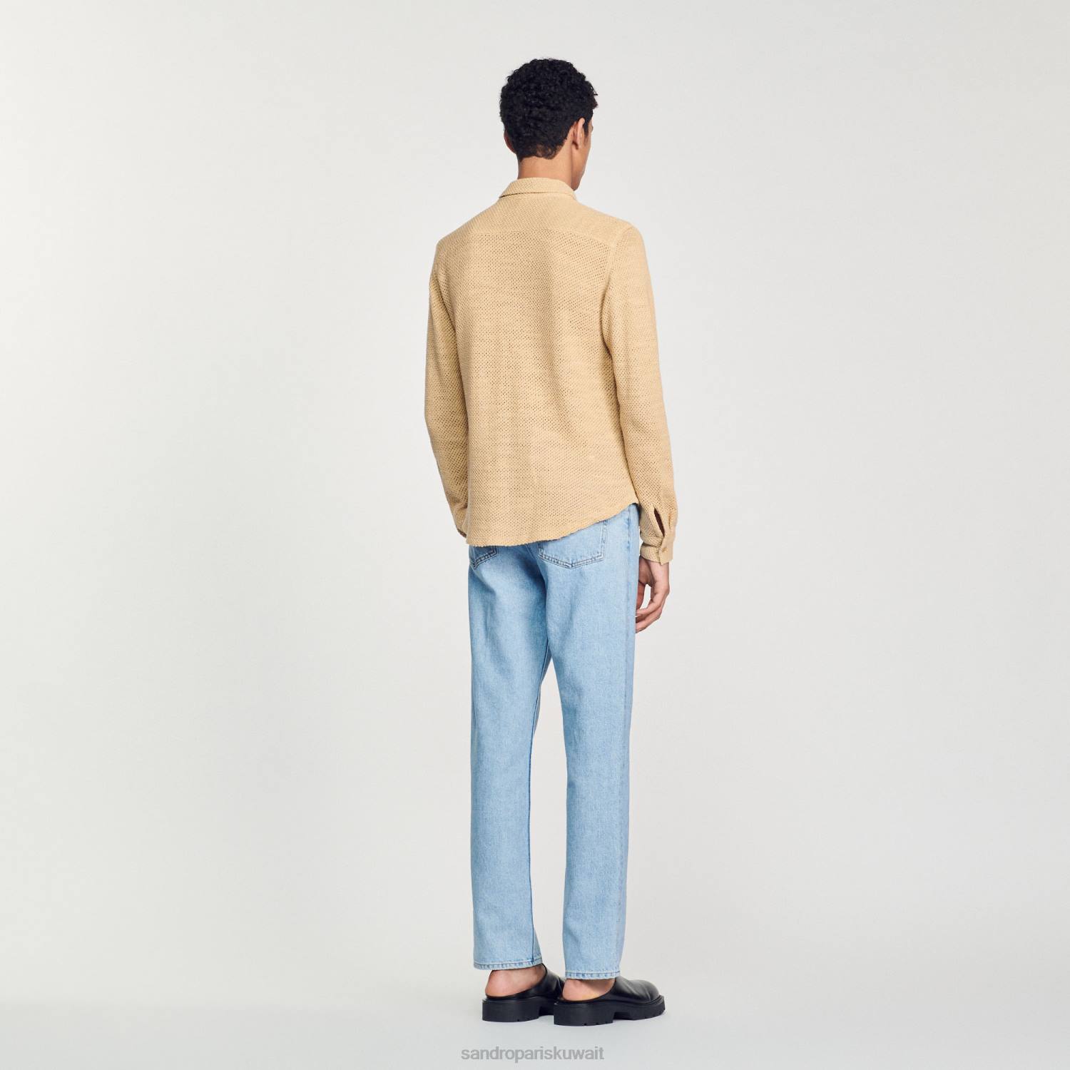 ثياب Sandro Paris قميص شبكي رمل رجال ZJ00817