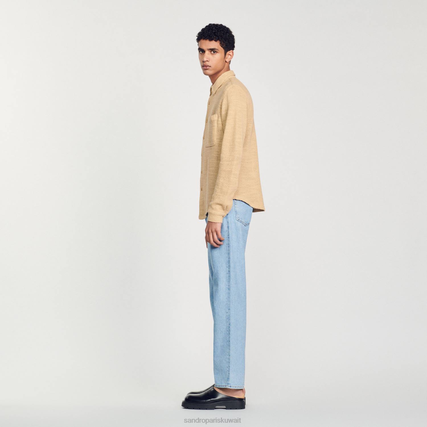 ثياب Sandro Paris قميص شبكي رمل رجال ZJ00817