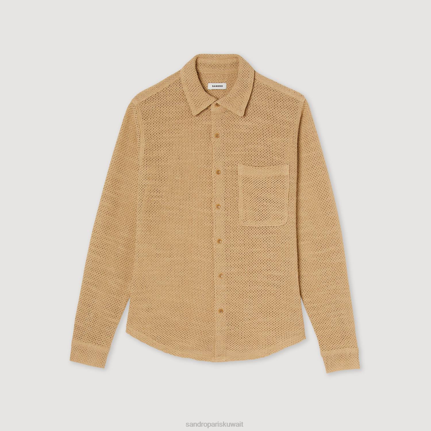 ثياب Sandro Paris قميص شبكي رمل رجال ZJ00817