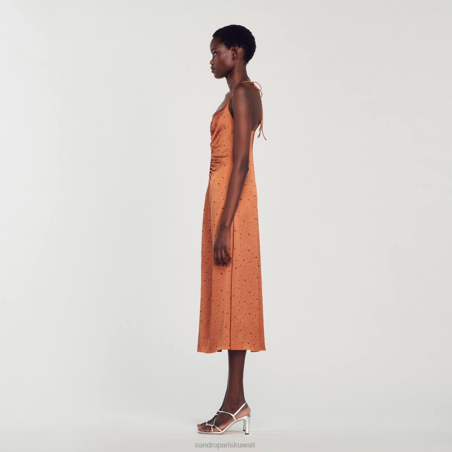 ثياب Sandro Paris فستان حجر الراين بني نحيف ZJ0081