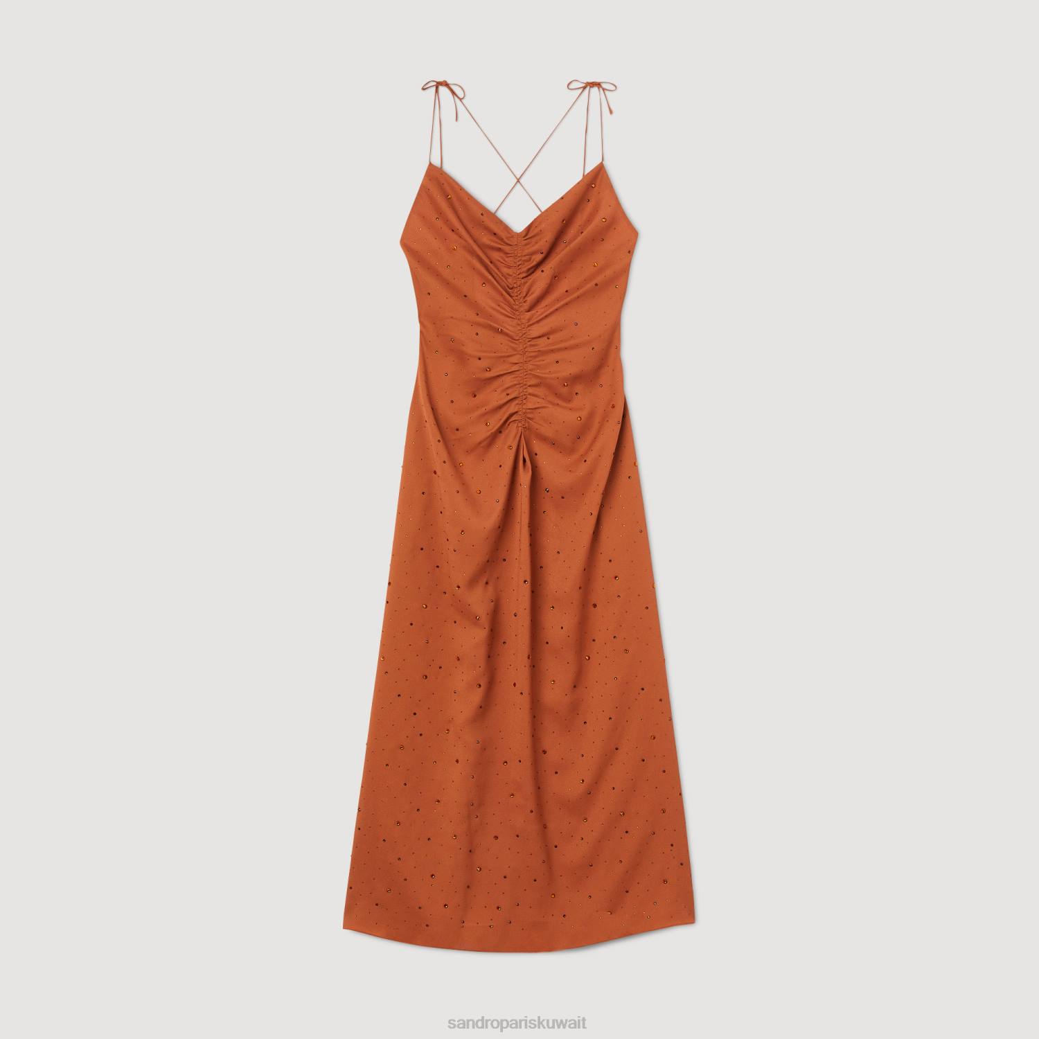 ثياب Sandro Paris فستان حجر الراين بني نحيف ZJ0081