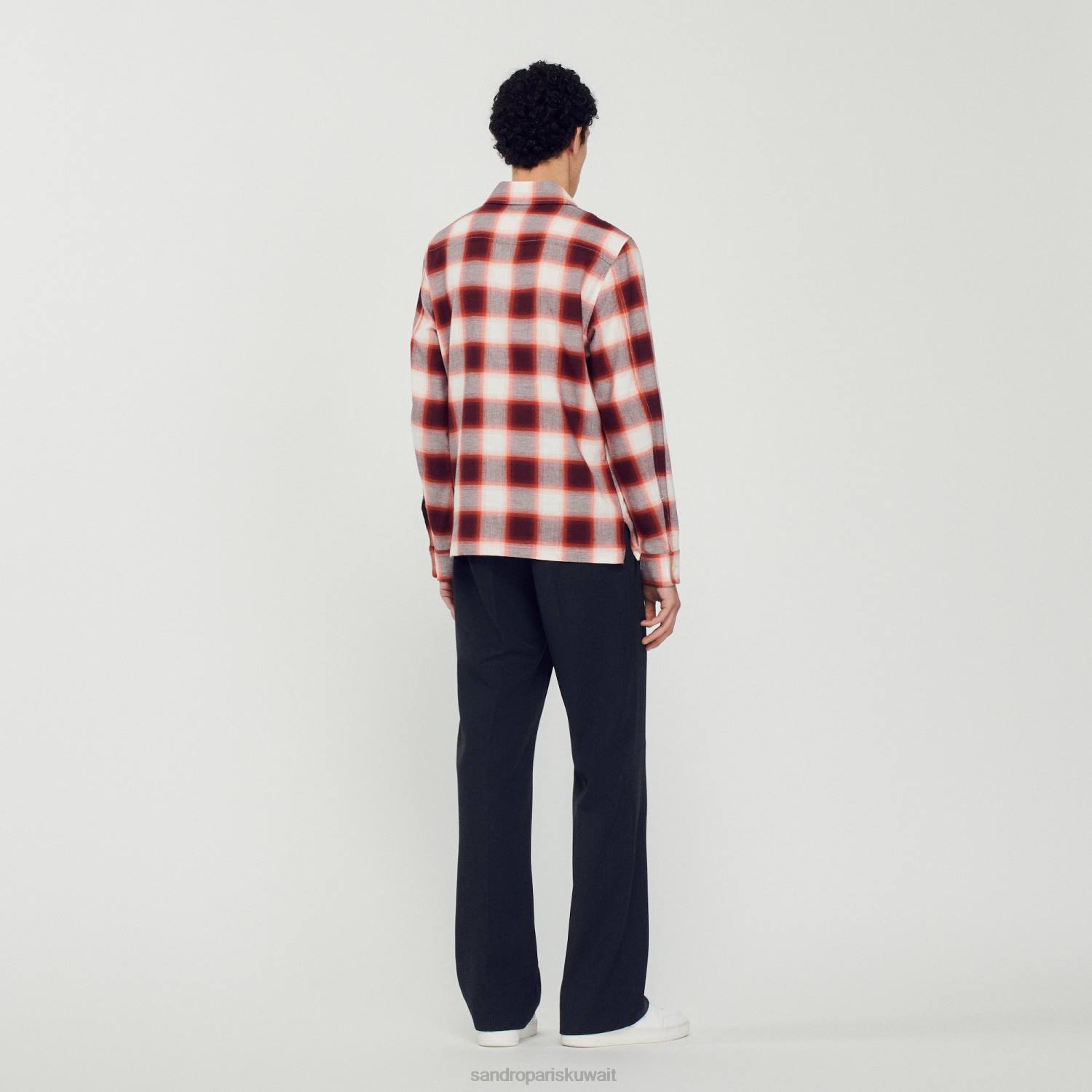 ثياب Sandro Paris قميص فحص أحمر/إكرو رجال ZJ00820