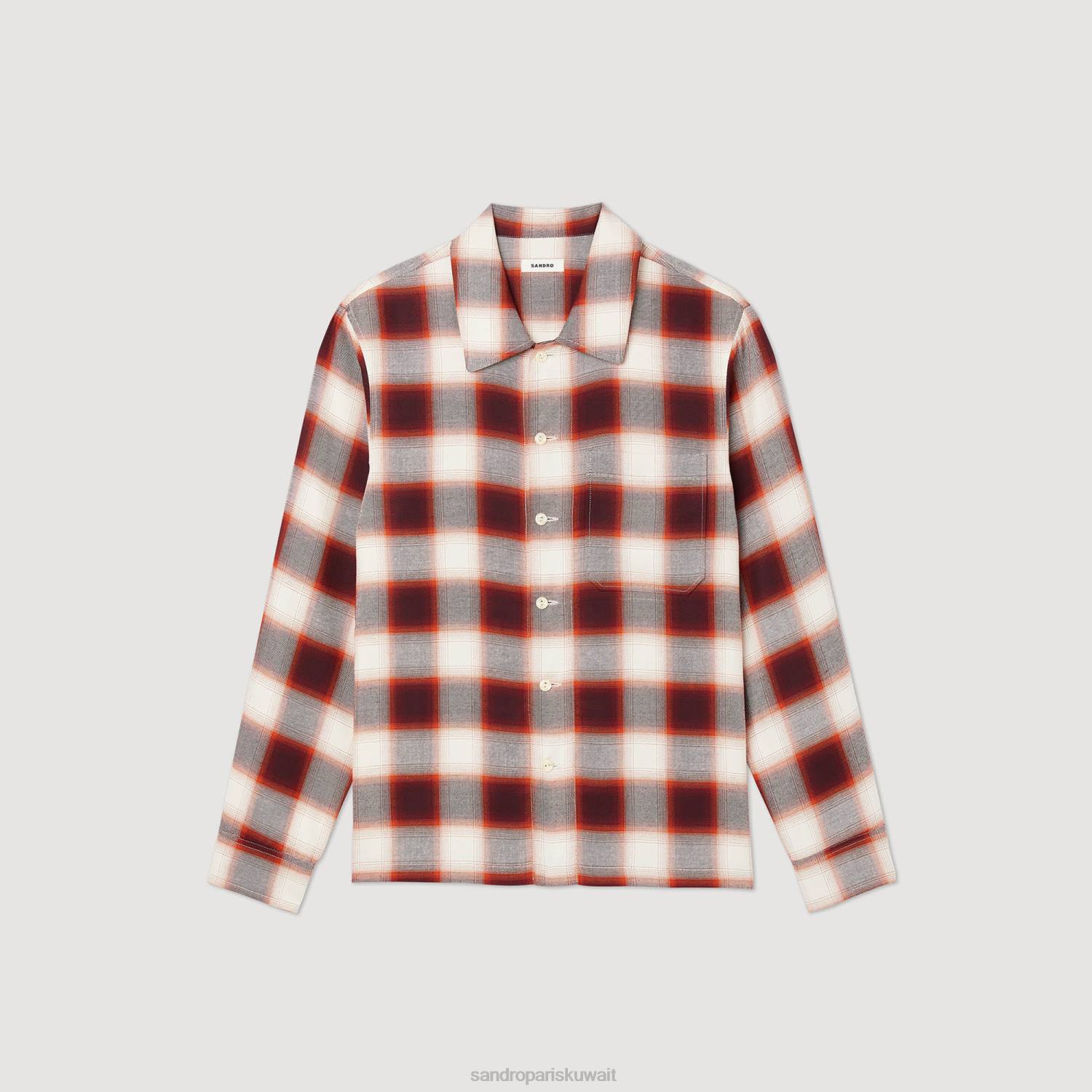 ثياب Sandro Paris قميص فحص أحمر/إكرو رجال ZJ00820