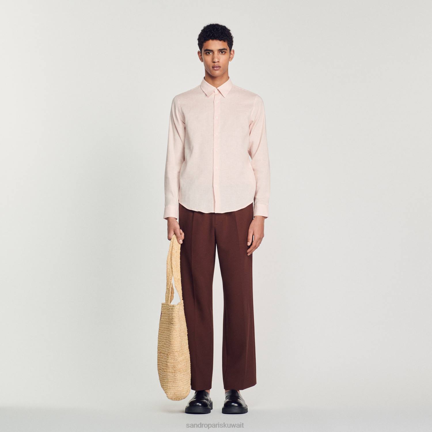ثياب Sandro Paris قميص كلاسيكي وردي فاتح رجال ZJ00822